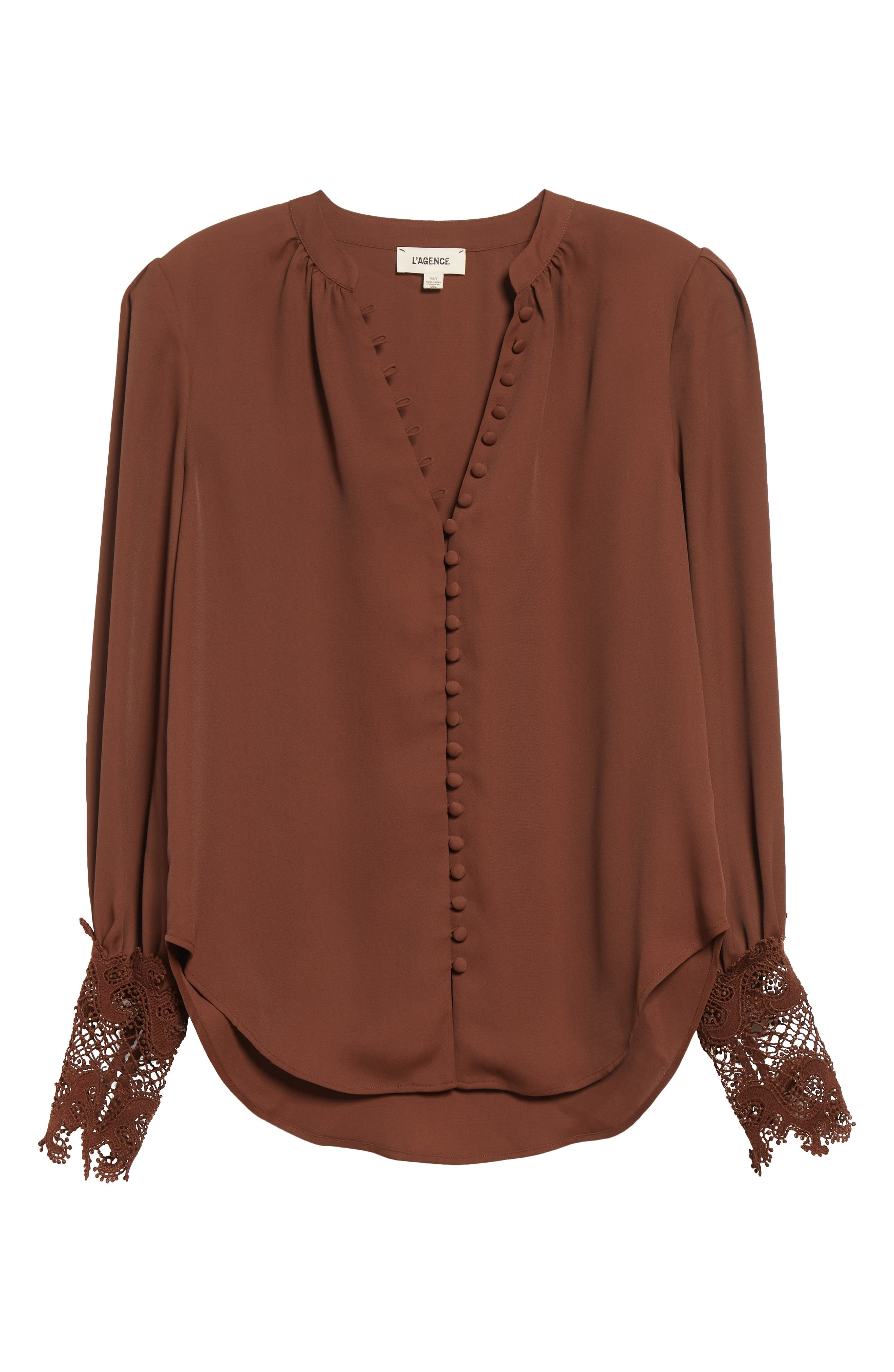 L'AGENCE Ava Lace Cuff Button-Up Blouse in Hot Fudge at Nordstrom - 6