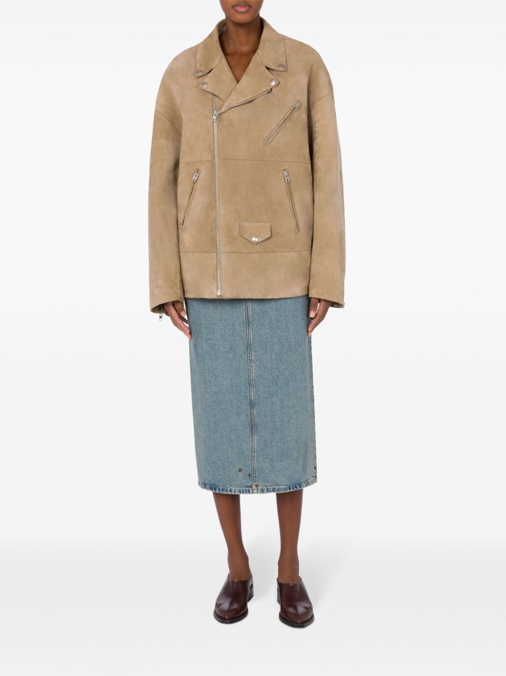 zip-up suede biker jacket - 2