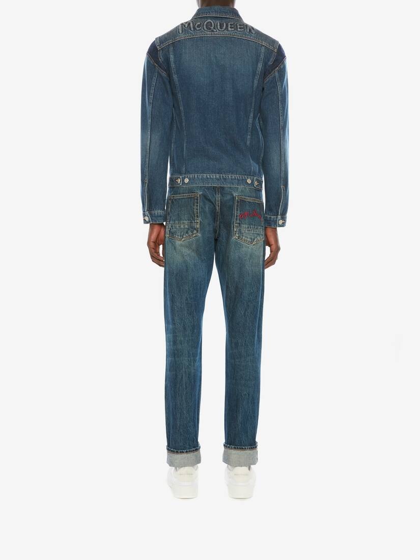 Men's Mcqueen Graffiti Denim Jacket in Washed Blue - 4