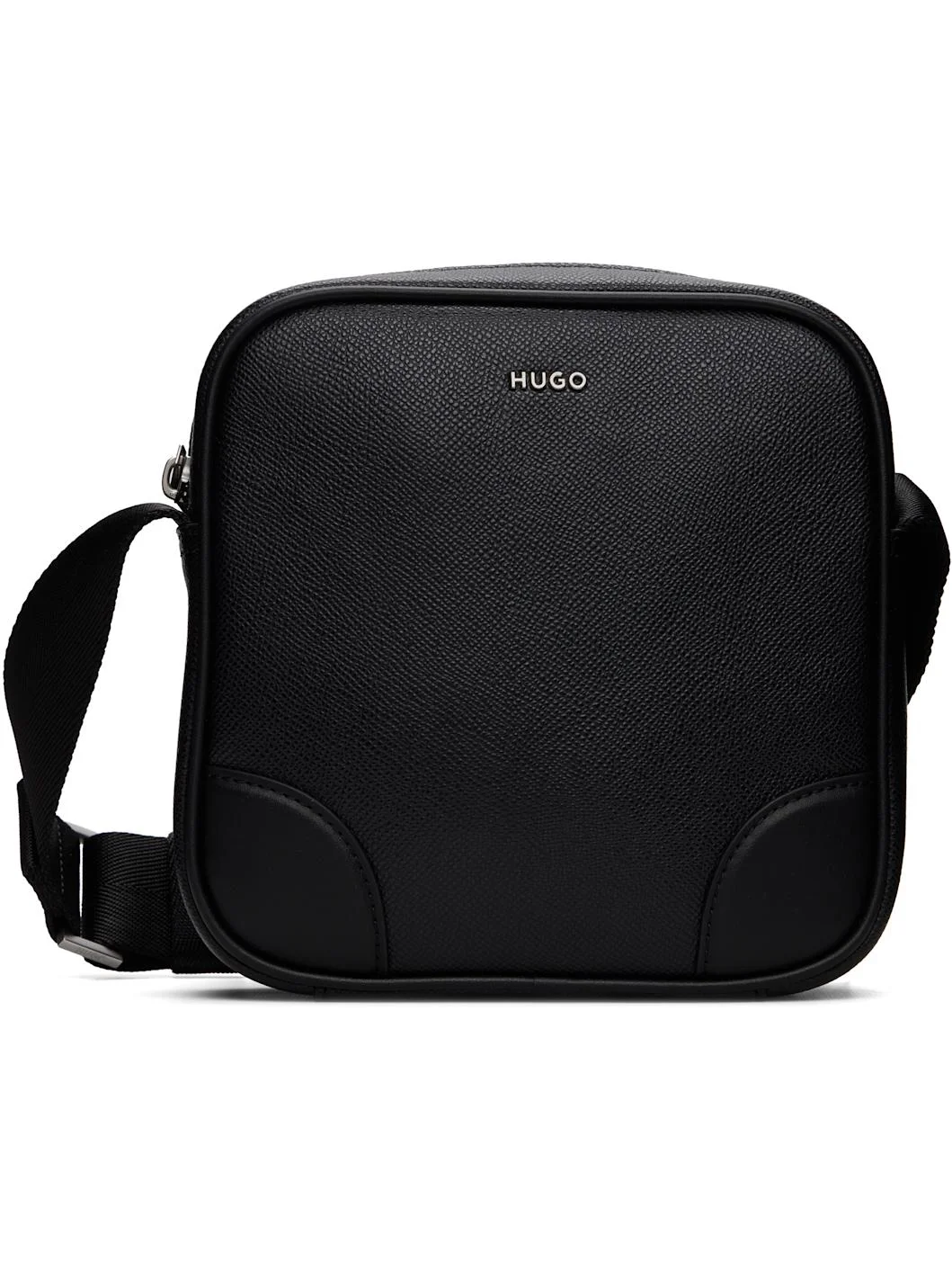 Black Grained Leather Messenger Bag - 1