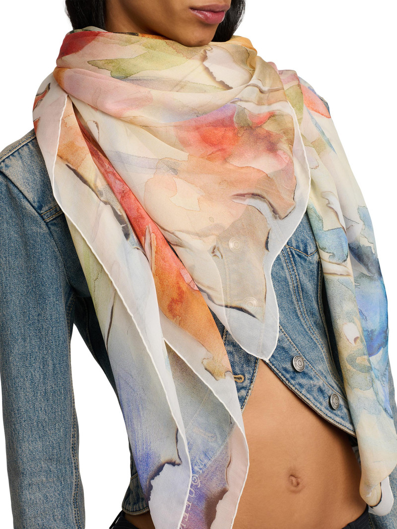 Women's Painted Floral Silk Square Scarf - Ivory Red 3