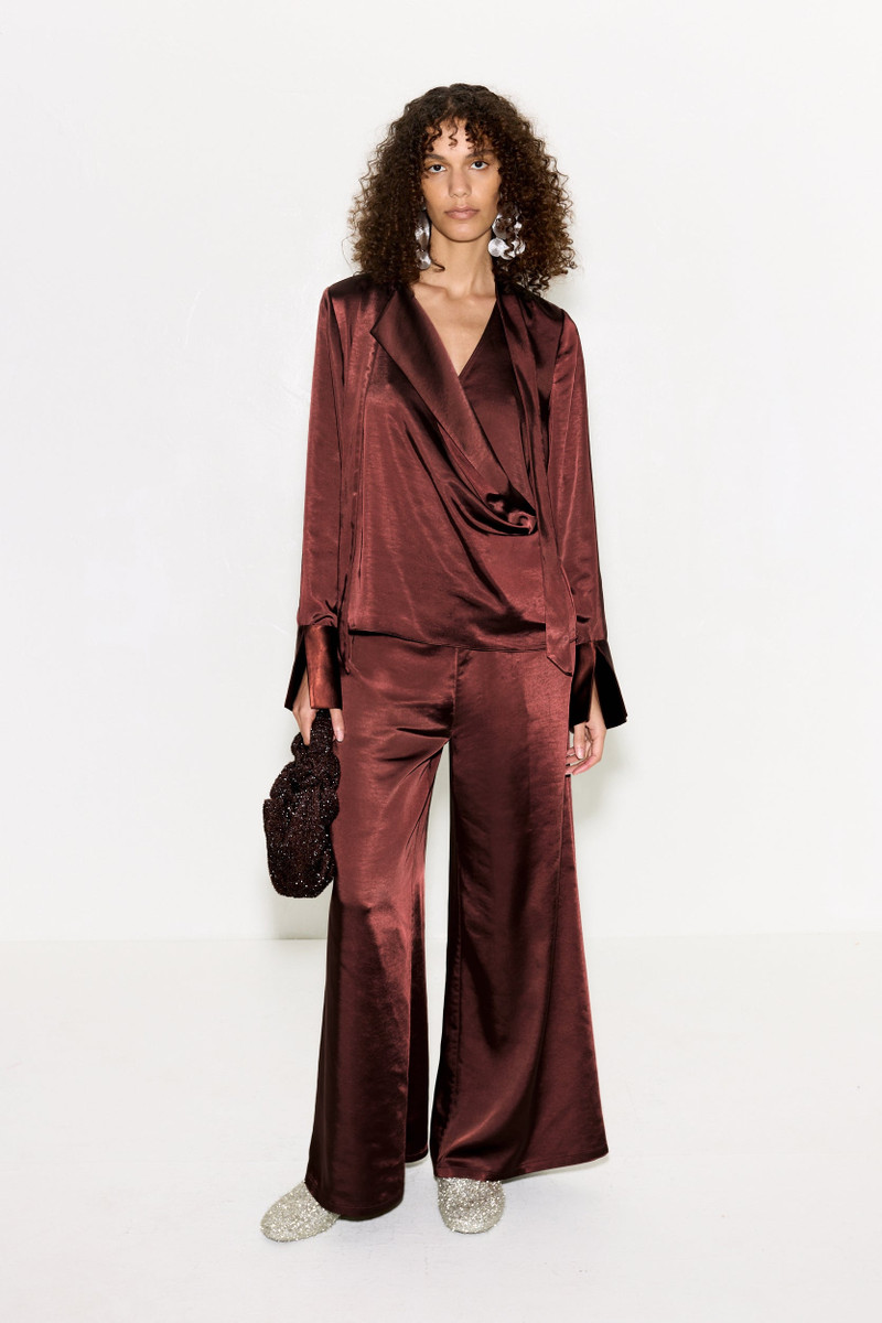 SIMONMILLER Nella Satin Wide Leg Pant In Choco Brown outlook