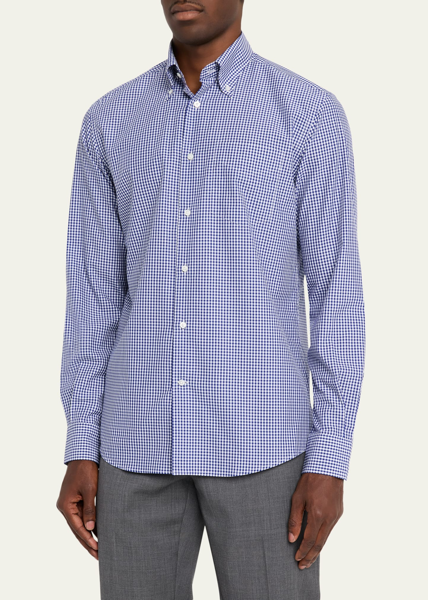 Men's Cotton Micro-Gingham Button-Down Shirt - 4