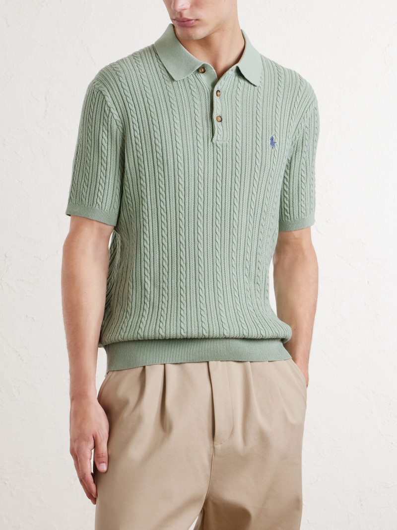Logo-Embroidered Cable-Knit Cotton Polo Shirt 3