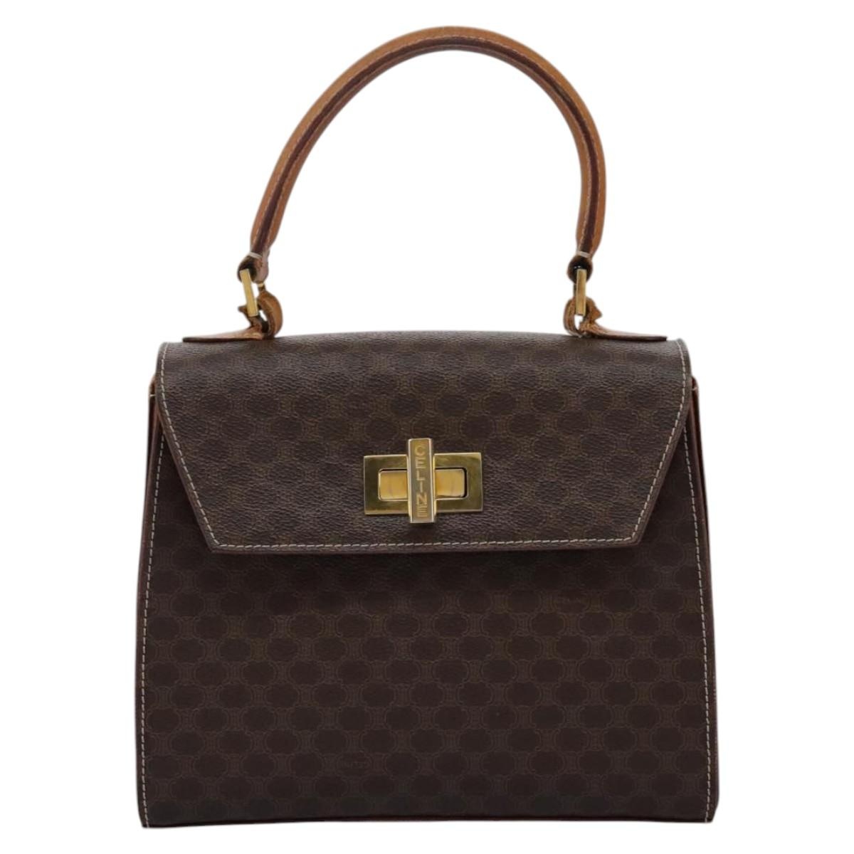 CELINE Macadam Canvas Hand Bag Pvc Leather Brown Gold - 2