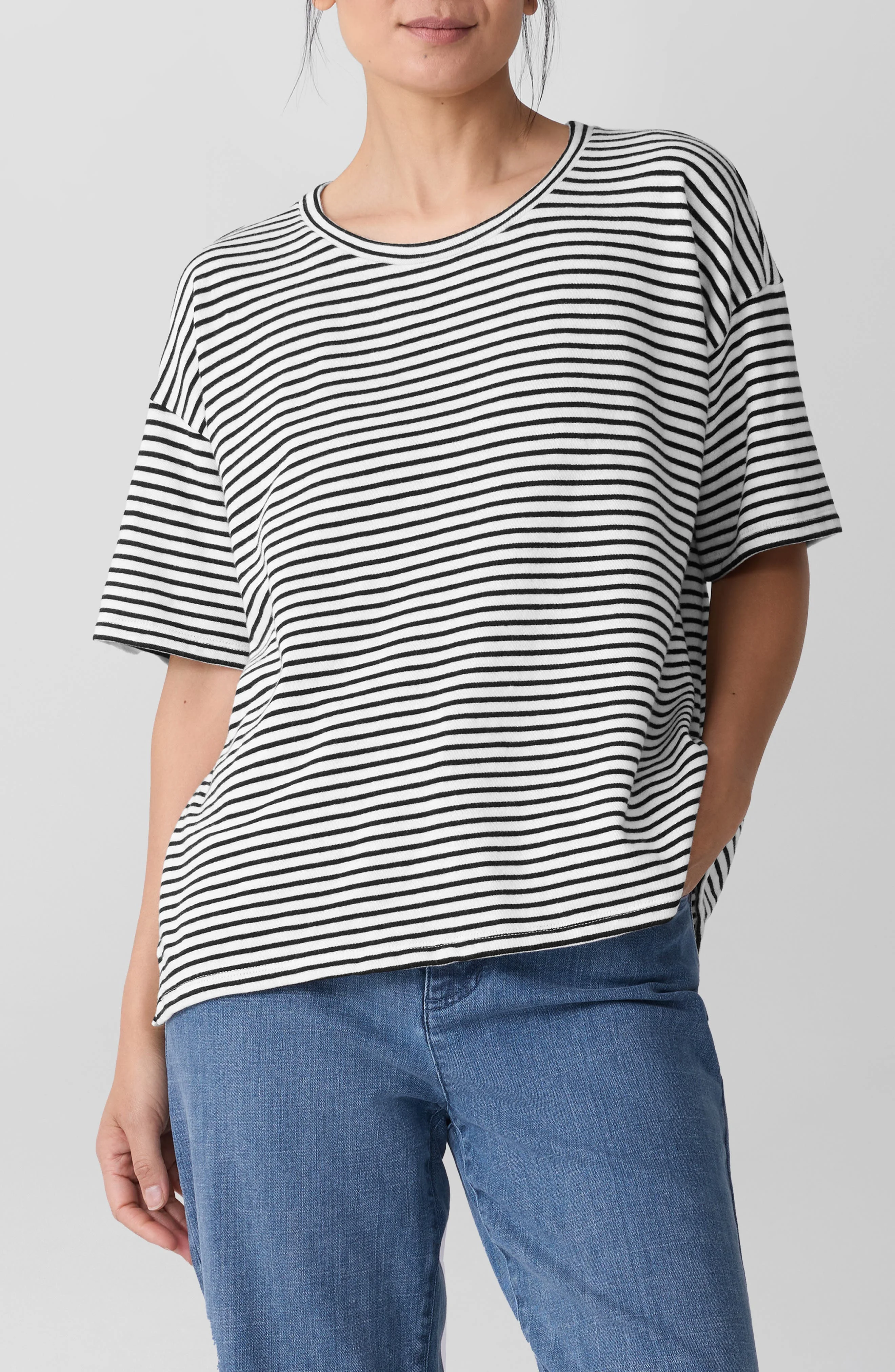 Eileen Fisher Organic Cotton T-Shirt in White/Black at Nordstrom - 1