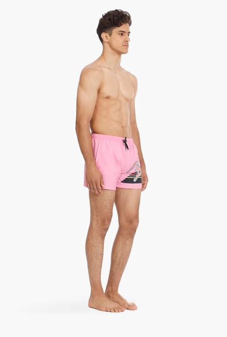 Pink swimsuit with Balmain logo print - 7
