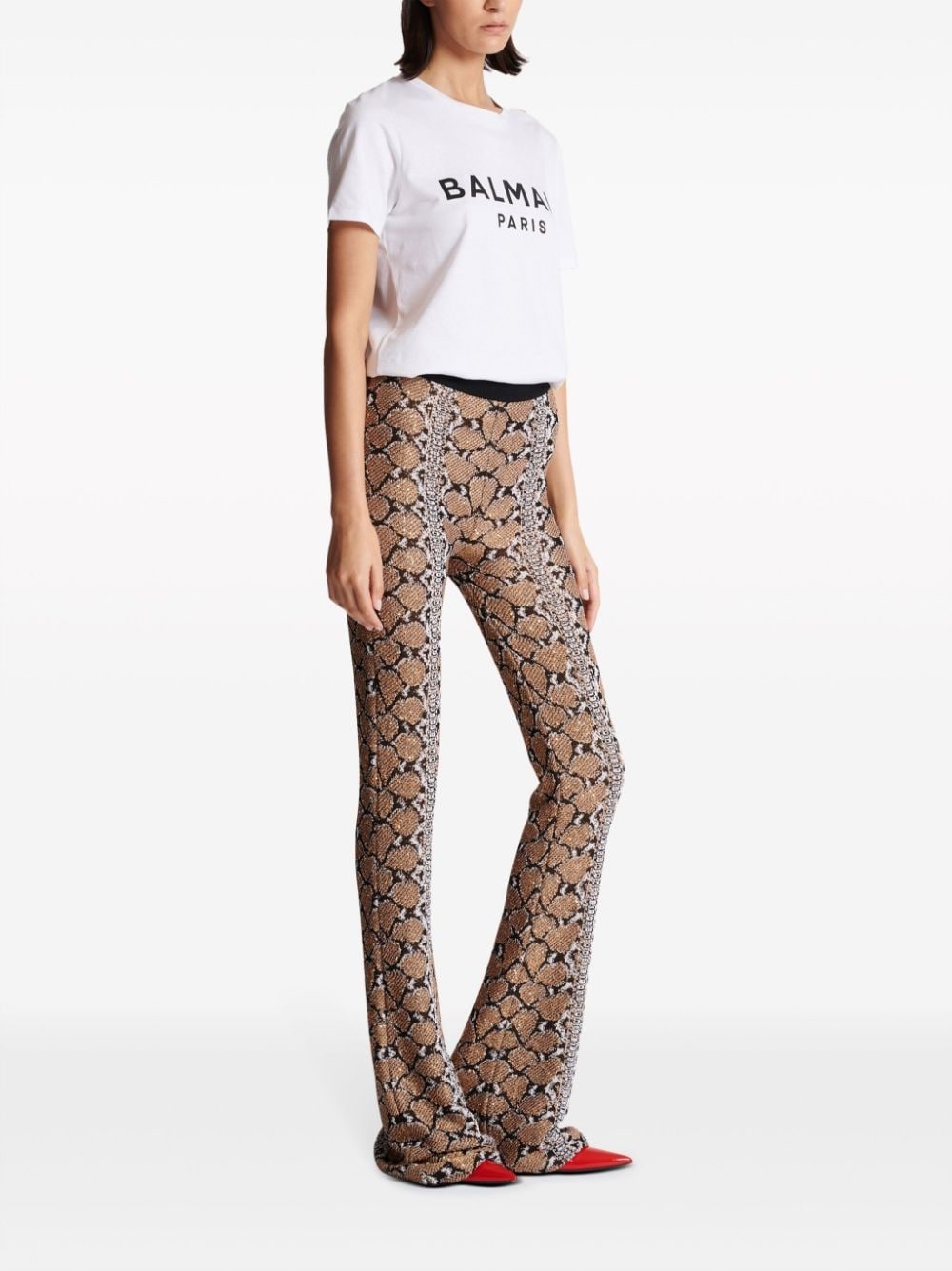 python-jacquard glittered bootcut trousers - 3