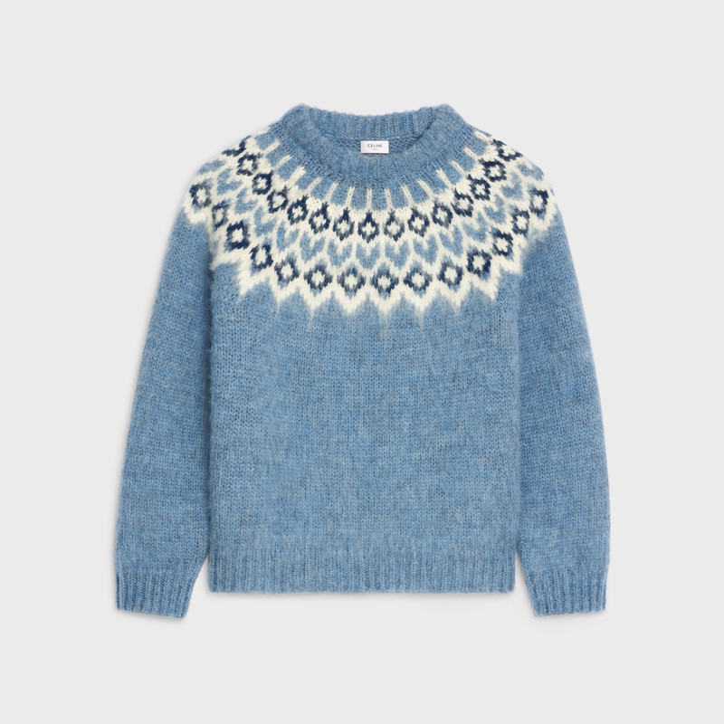 Crew neck sweater in brushed Fair Isle Wool 1