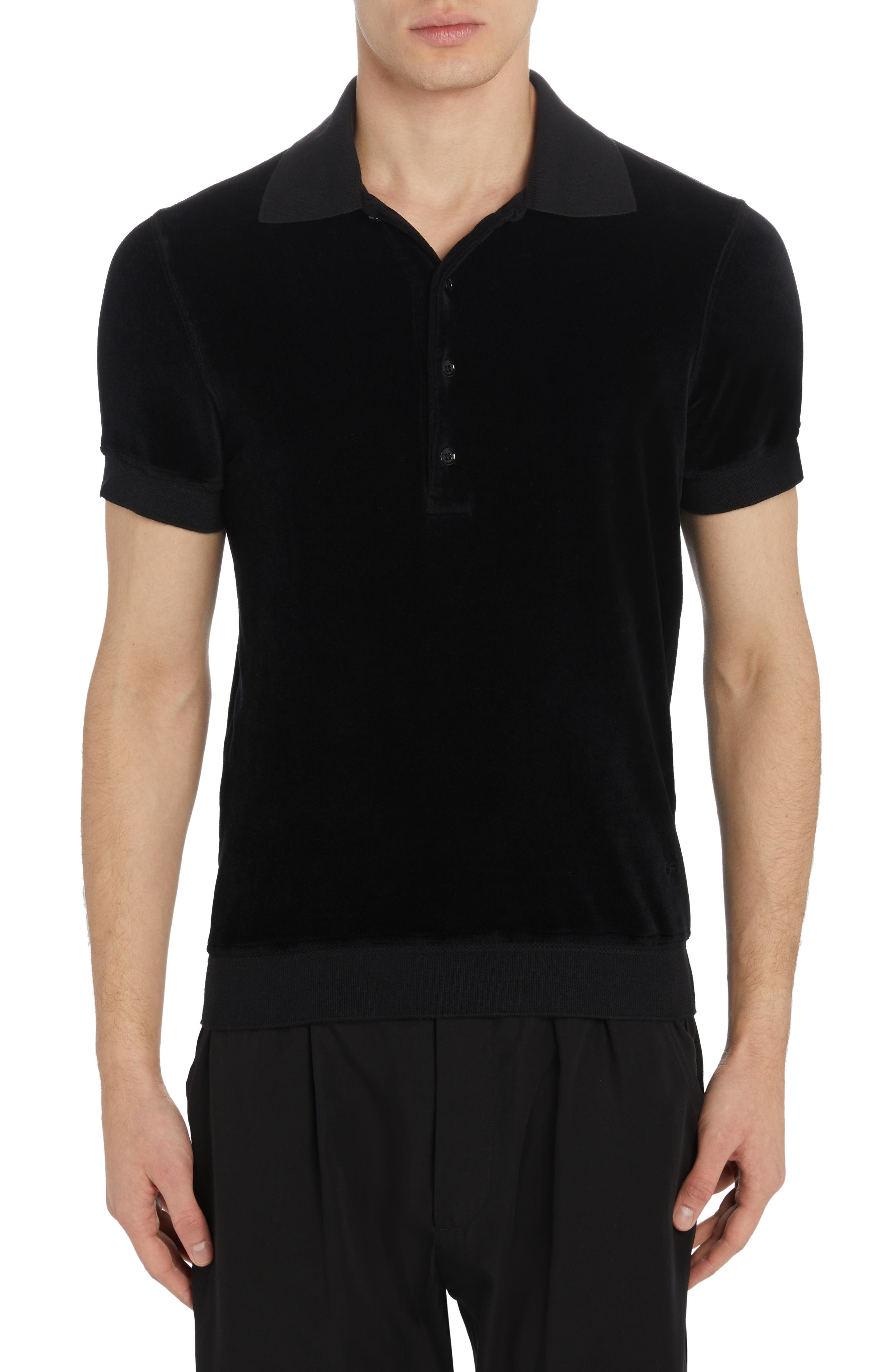 Short Sleeve Cotton & Modal Blend Velour Polo - 1
