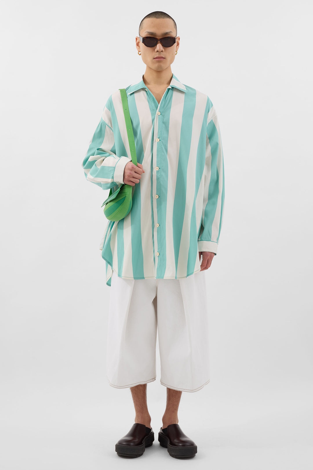 MEGA OVER SHIRT / off white & green stripes - 3