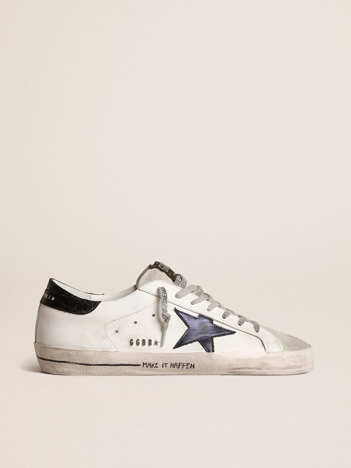Golden Goose Super-Star with blue metallic leather star and black heel tab  | REVERSIBLE