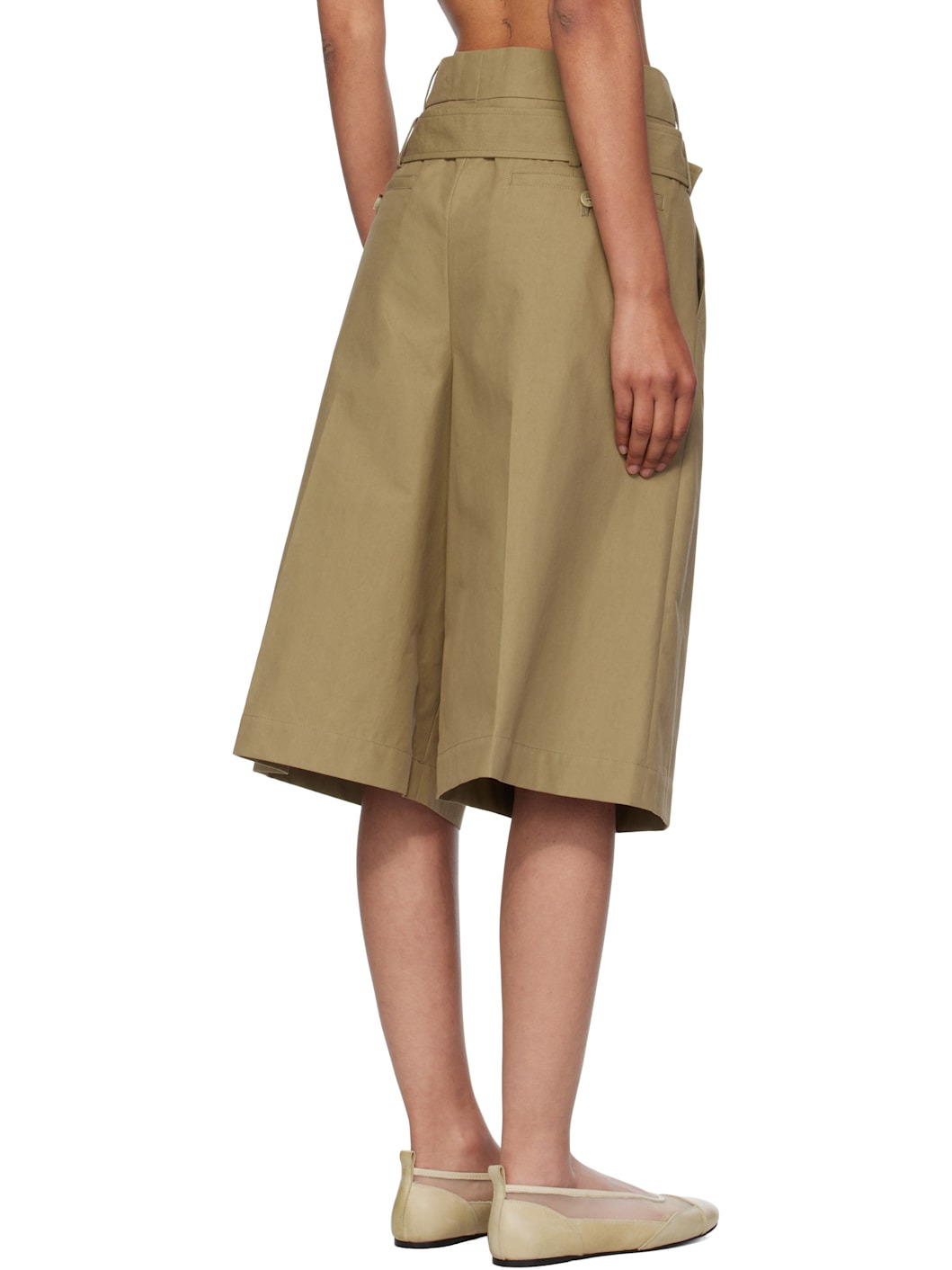 Beige Wide Leg Multi Belt Loop Shorts - 3