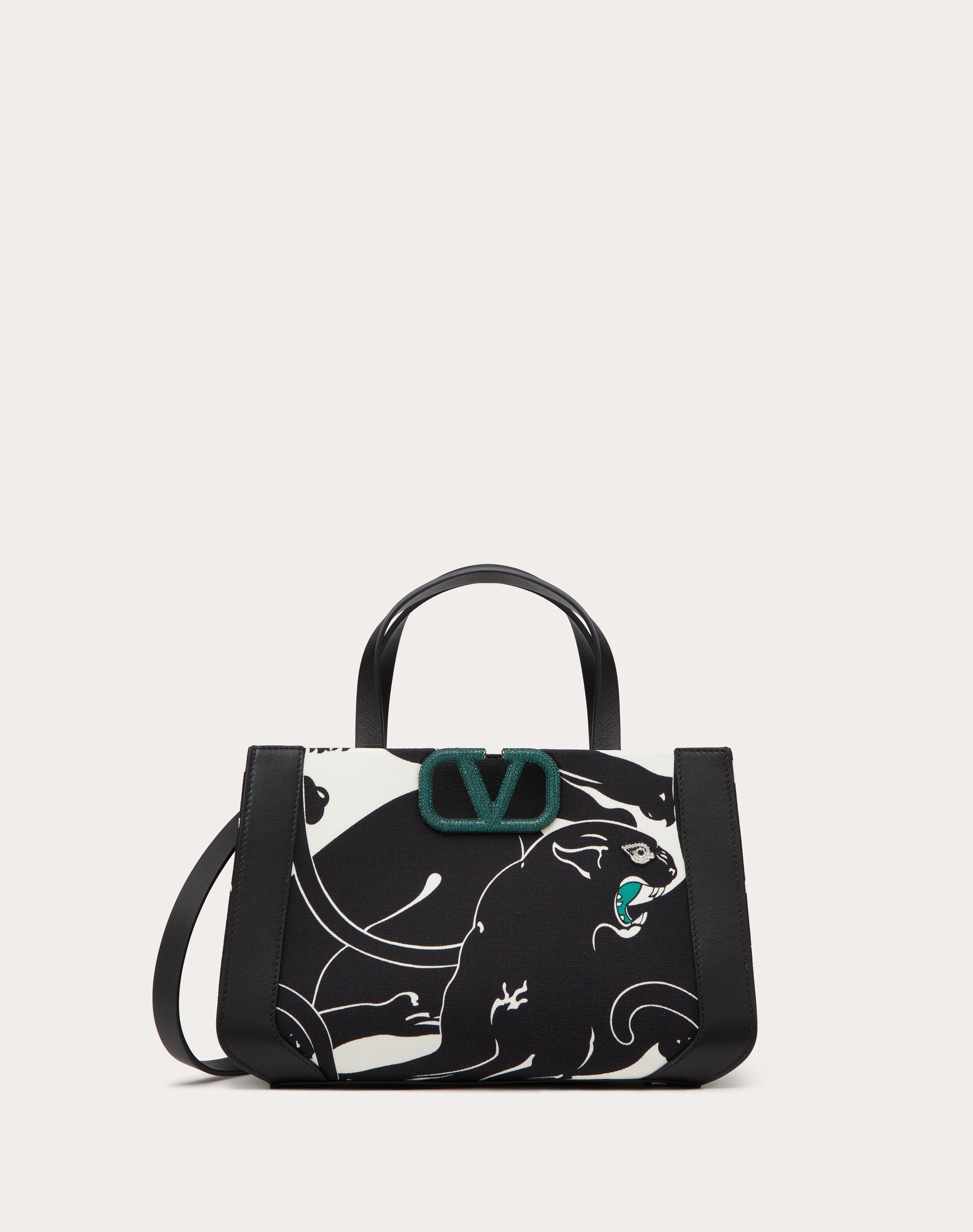VALENTINO GARAVANI ESCAPE SMALL CANVAS HANDBAG WITH PANTHER PRINT - 1