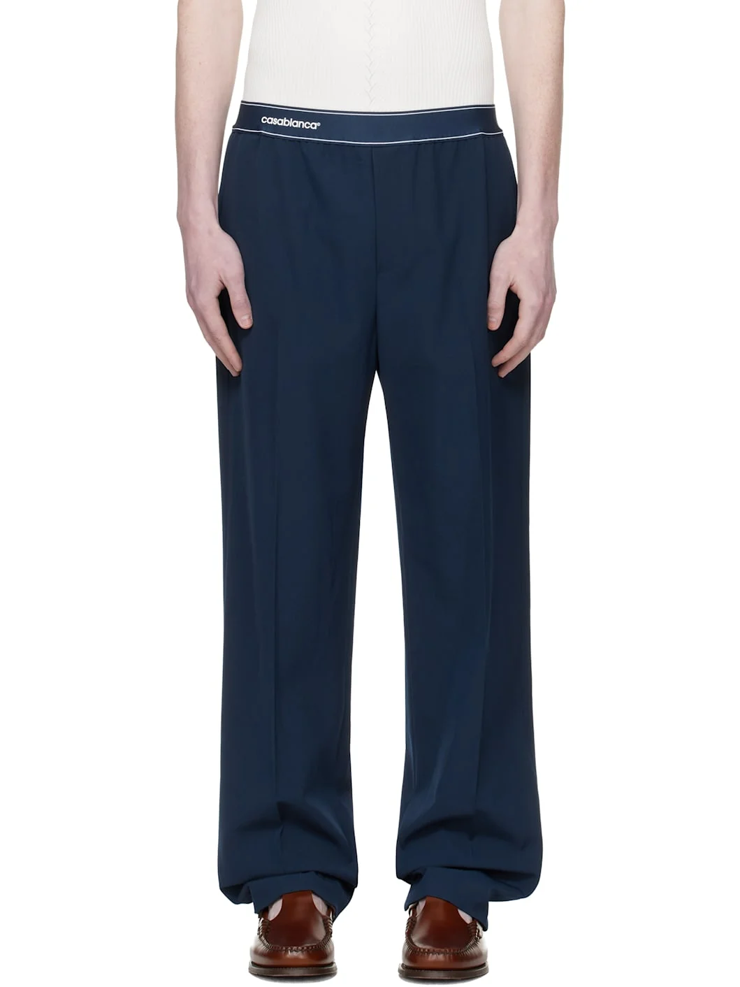 Navy Wool Sports Trousers - 1