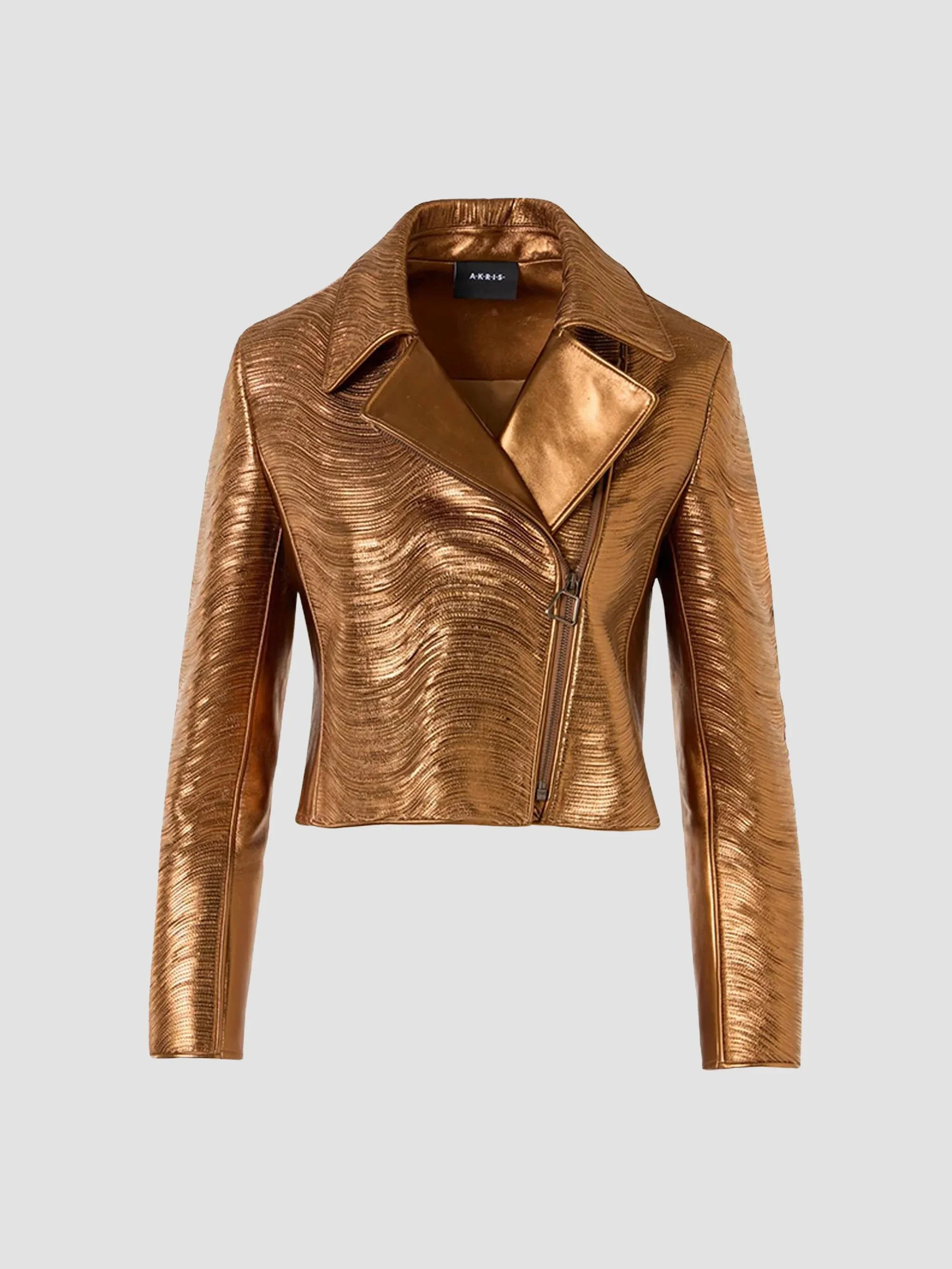 Women's Clary Lamé Leather Biker Jacket - Gold - 1