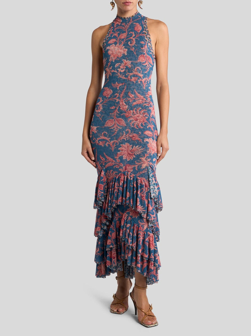 Etro STRETCH TULLE LONG DRESS WITH FLORAL MOTIF outlook
