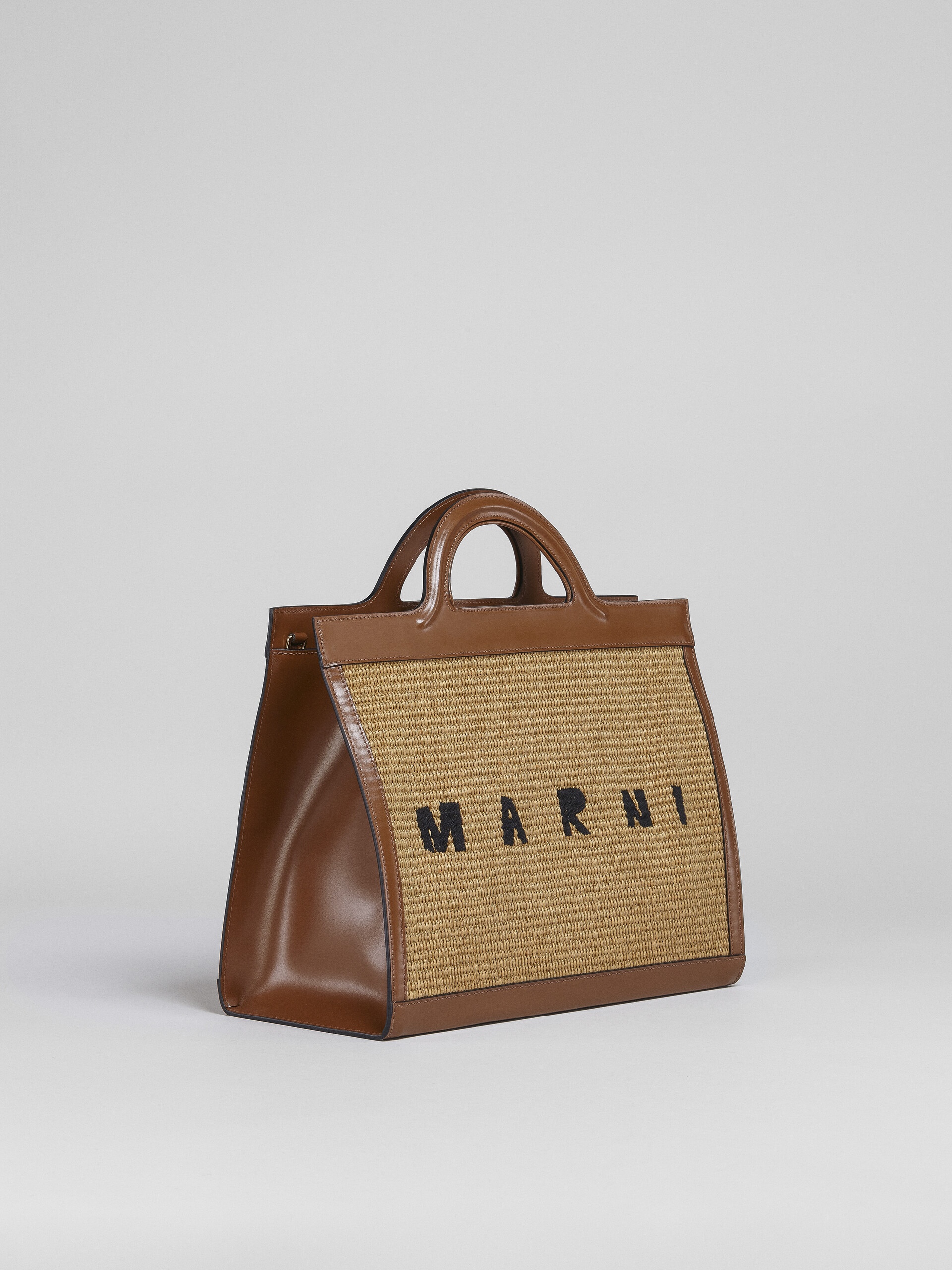 TROPICALIA TOTE BAG IN BROWN LEATHER AND RAFFIA - 6