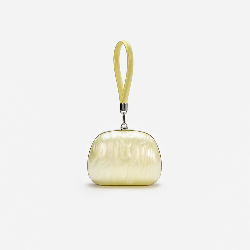 Yellow Pearl Top Handle Clutch Bag 3