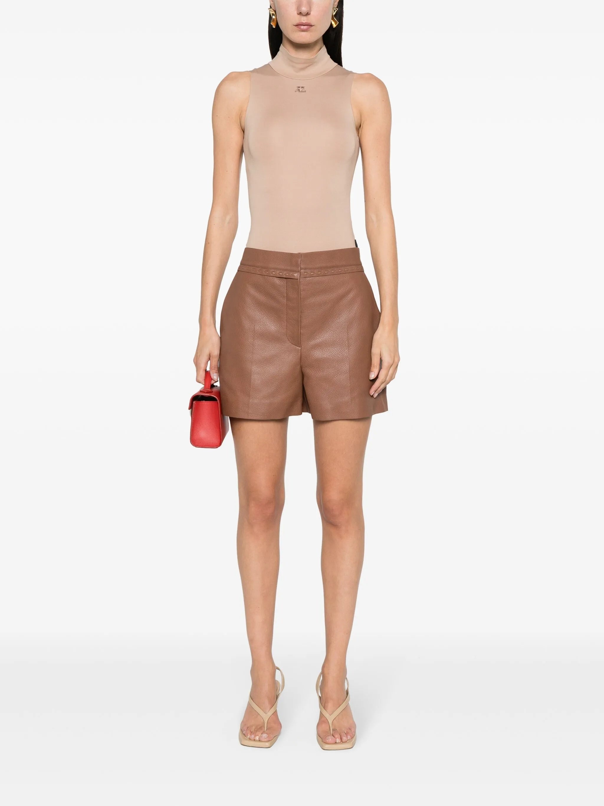 Selleria-stitching Leather Shorts - 2
