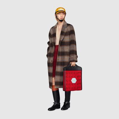 GUCCI Check wool coat with Gucci label outlook