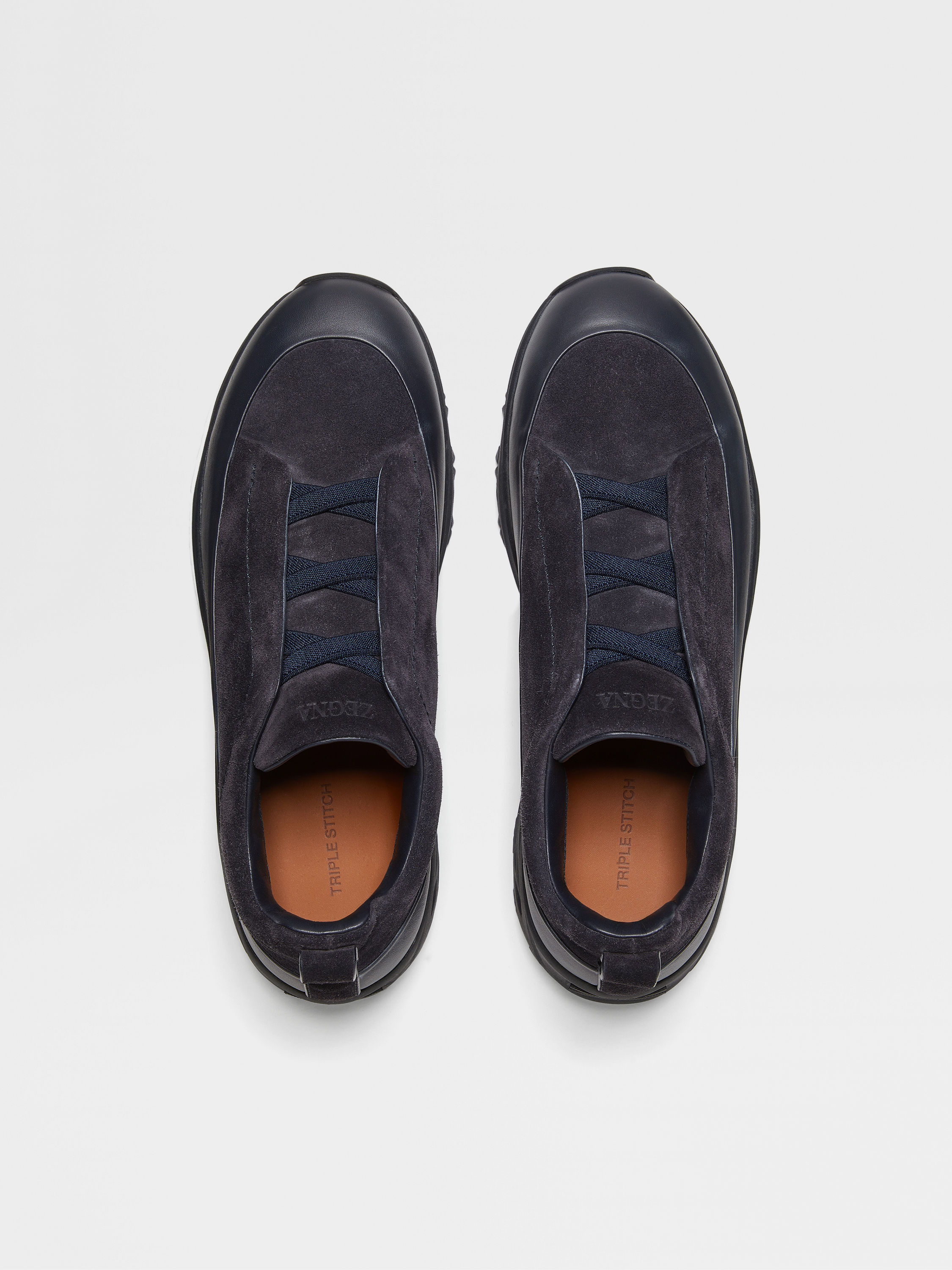 NAVY BLUE LEATHER AND SUEDE TRIPLE STITCH™ MONTE SNEAKERS - 3