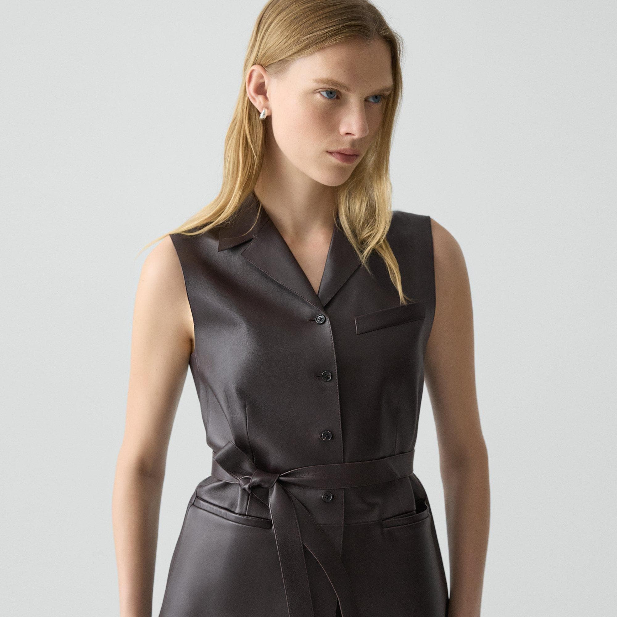 Tie Waist Vest in Sleek Leather - 5