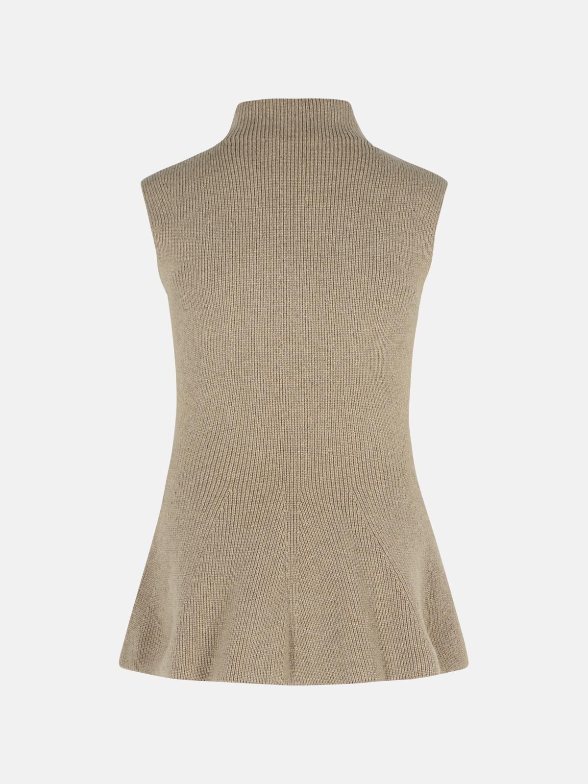 'SCULPTURAL' 'TAUPE MELANGE' CASHMERE BLEND TANK TOP - 3
