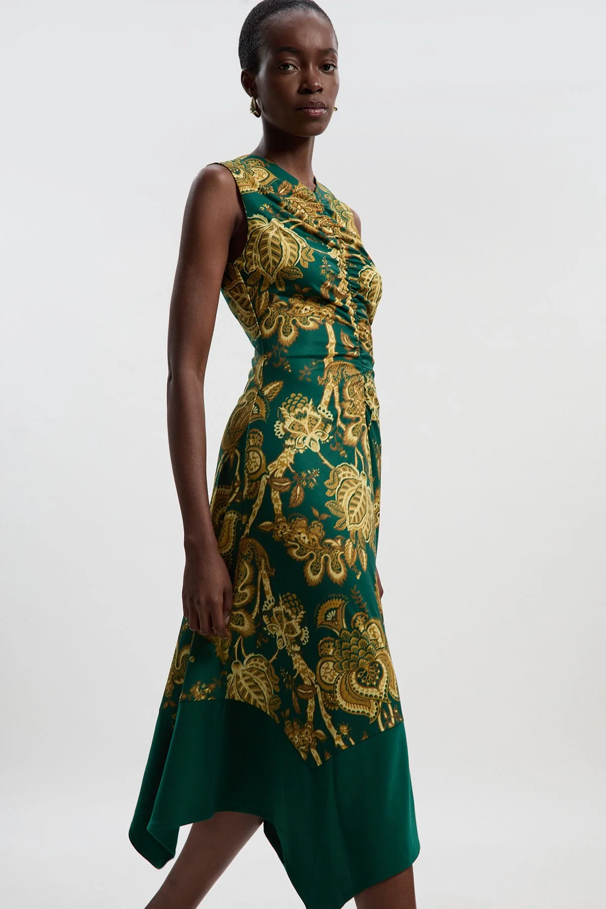 Paisley Print Crepe Hanky Hem Midi Dress - 1