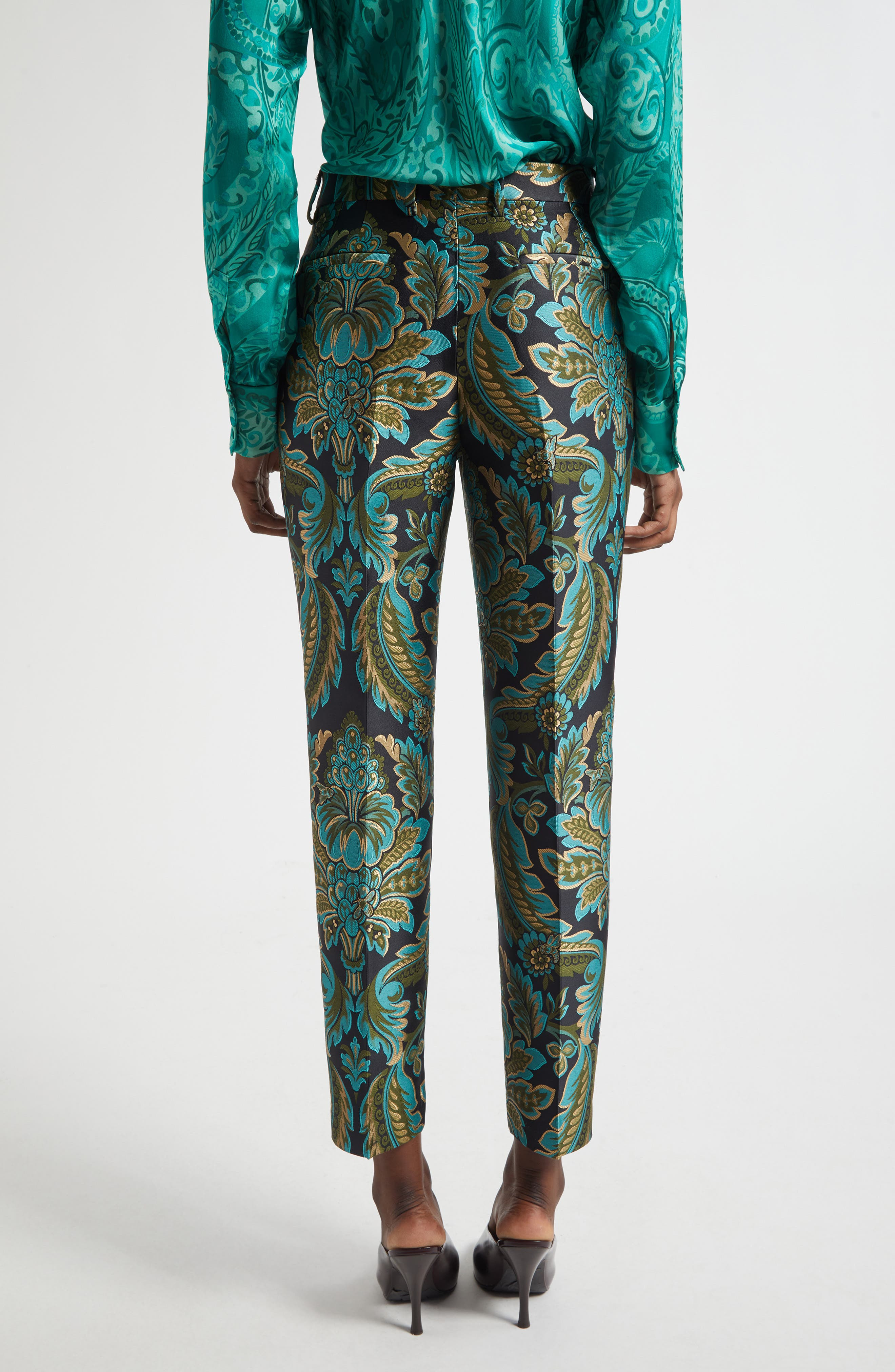Etro Capitol Paisley Jacquard Trousers in Black/Green/Turquoise Multi at Nordstrom - 3