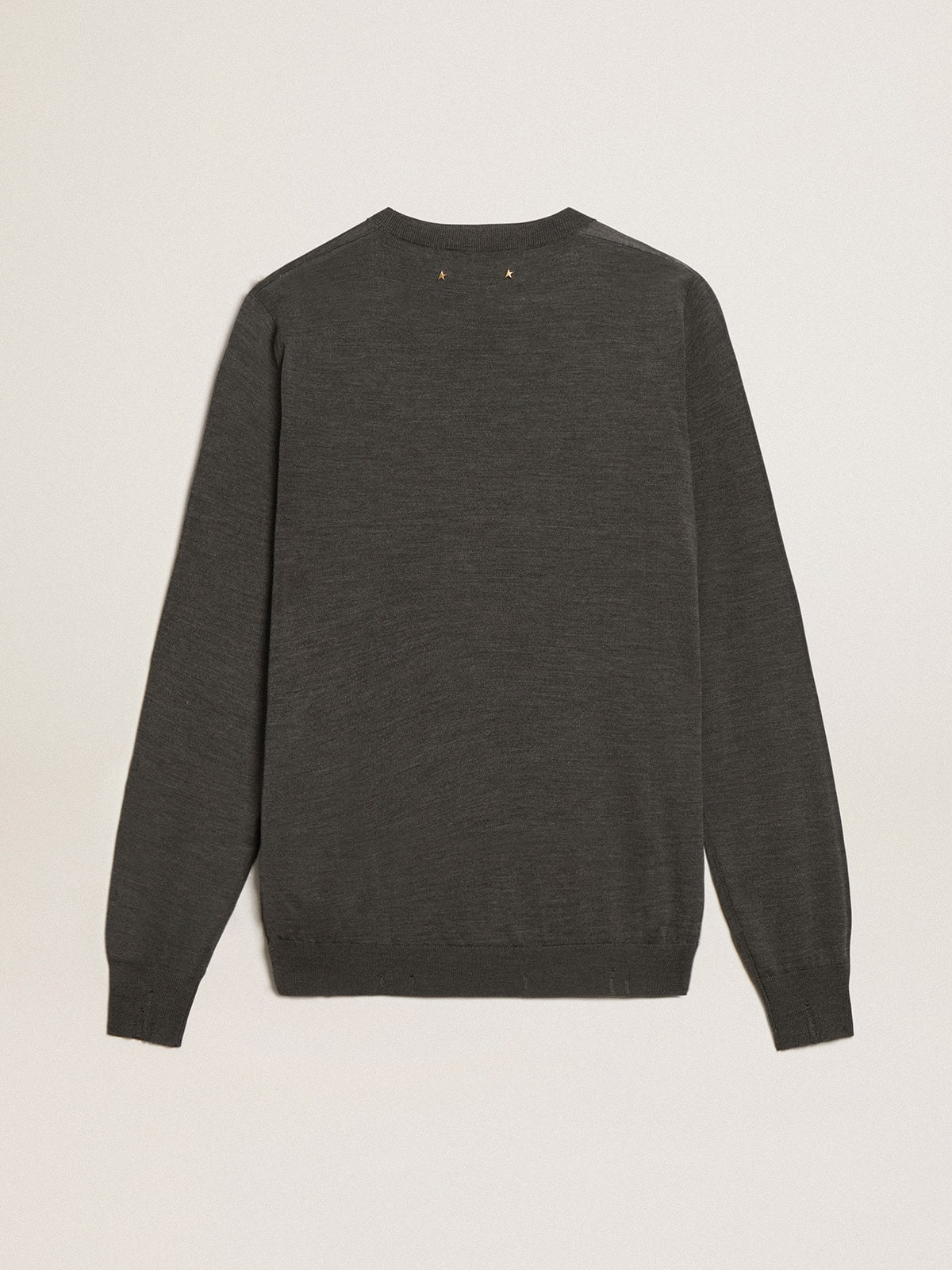 Men's round-neck sweater in dark gray mélange wool - 5