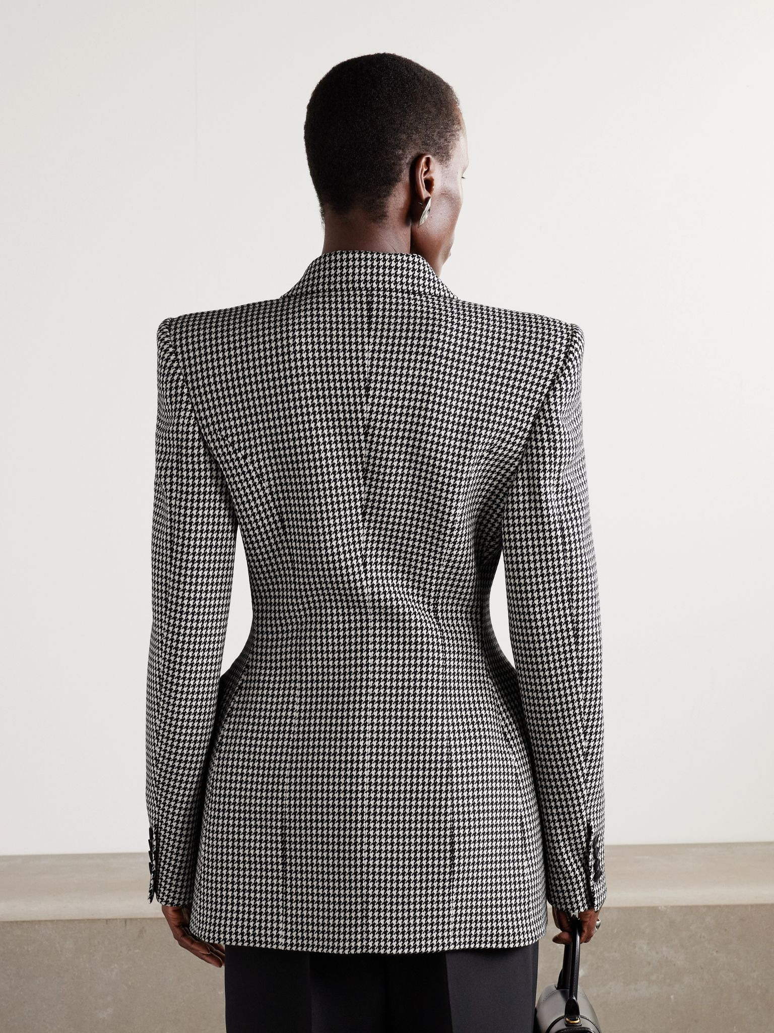 Hourglass houndstooth double-breasted wool blazer Gray - 4