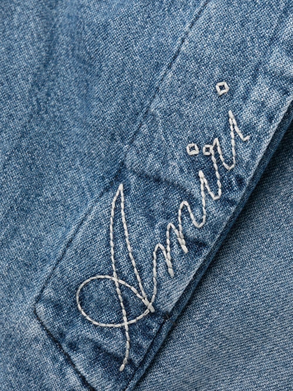 logo-embroidered kick-flare chambray jeans - 7