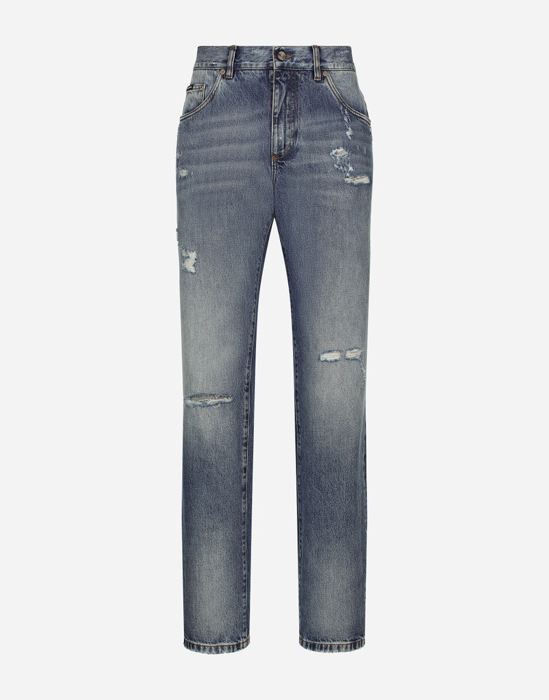 Classic blue denim jeans with abrasions - 1