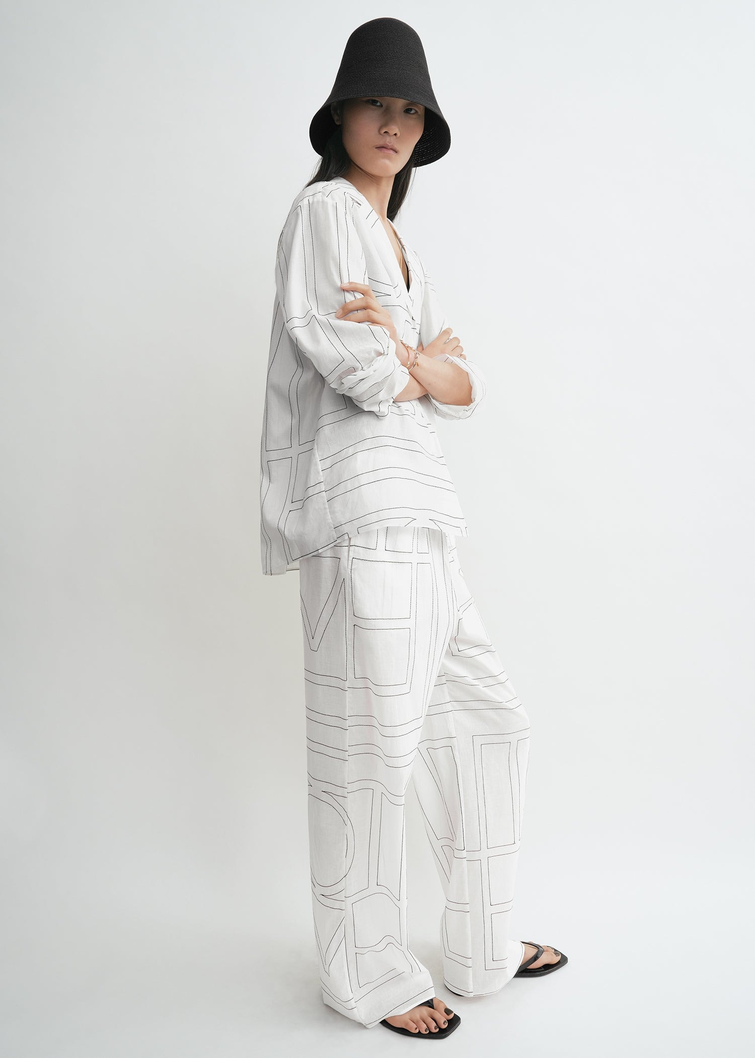 Monogram cotton pj top white/black - 3