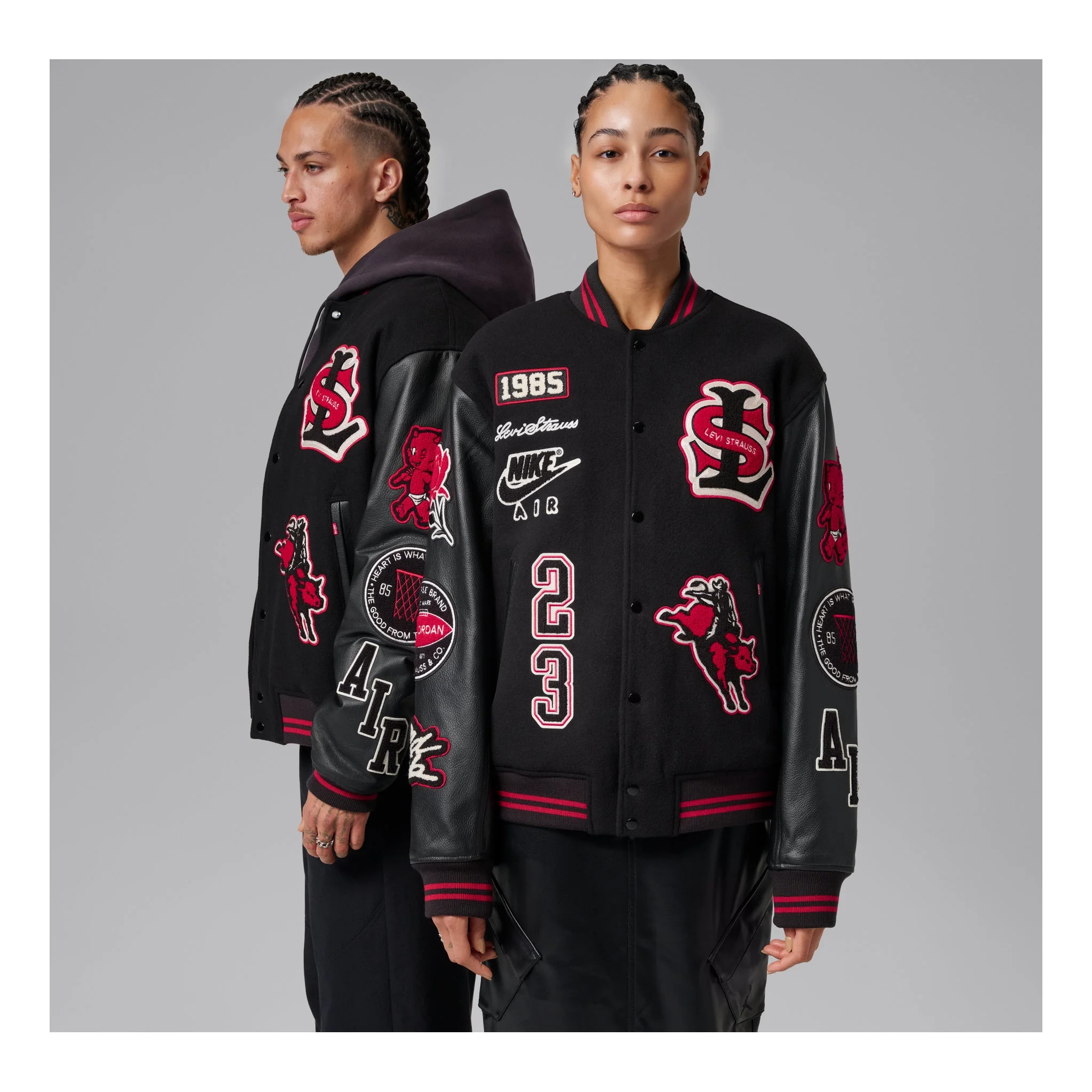 Air Jordan x Levi's Varsity Jacket Asia Sizing 'Black Gym Red' IM6740-010 - 1