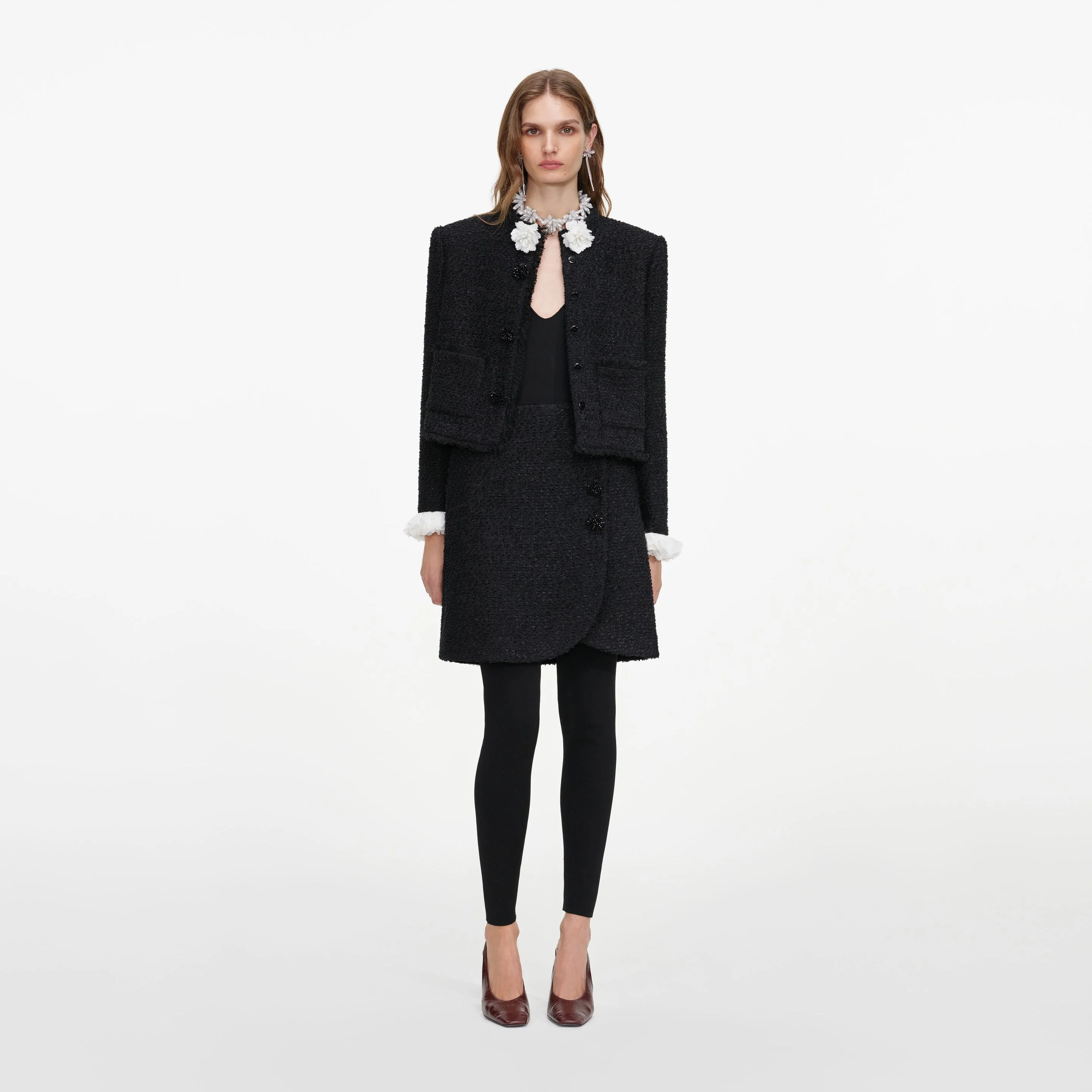 Black Boucle Flower Jacket - 1