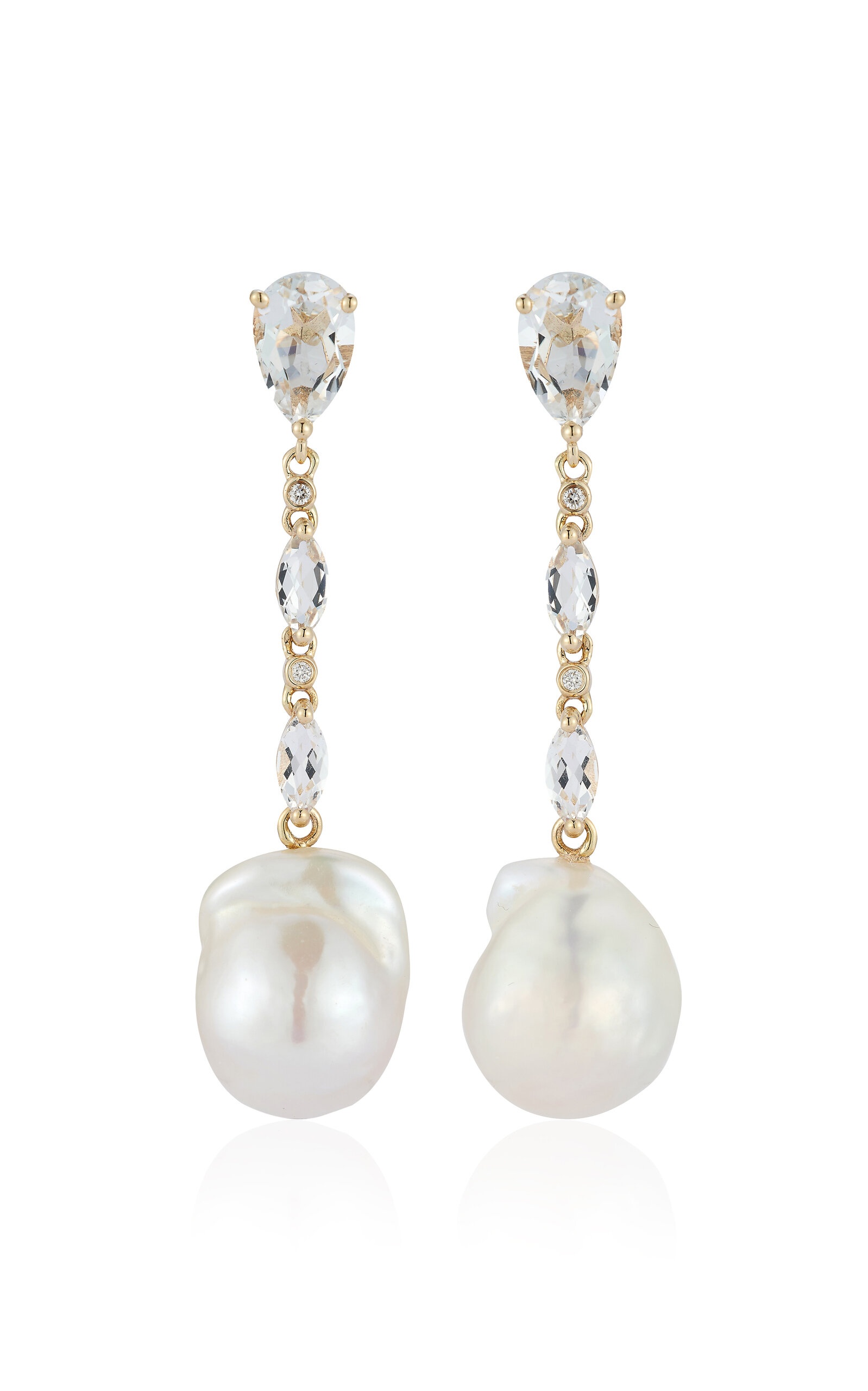 14K Yellow Gold Diamond, Pearl, & Topaz Earrings white - 1