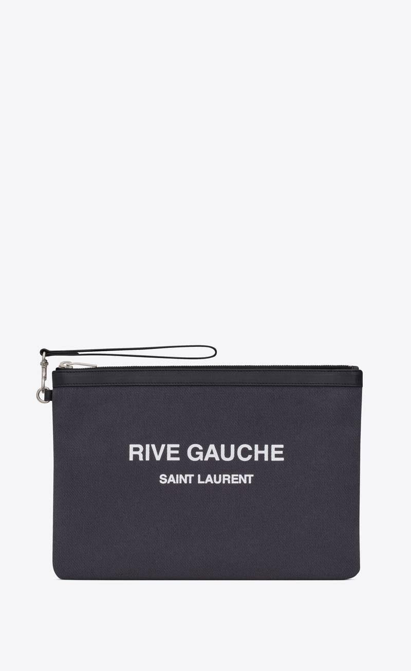 rive gauche zipped pouch in canvas and leather - 1