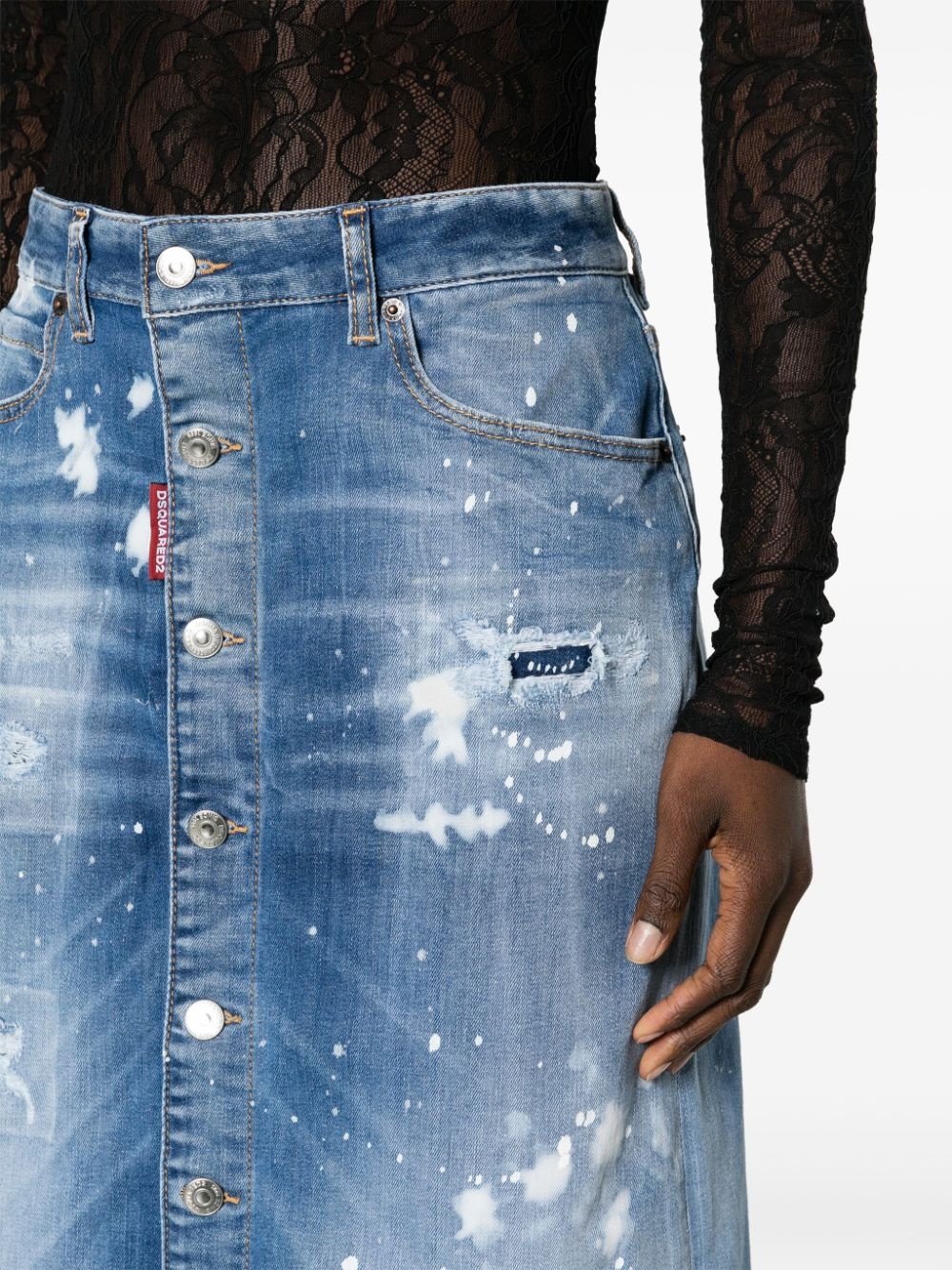 distressed-effect denim midi skirt - 5