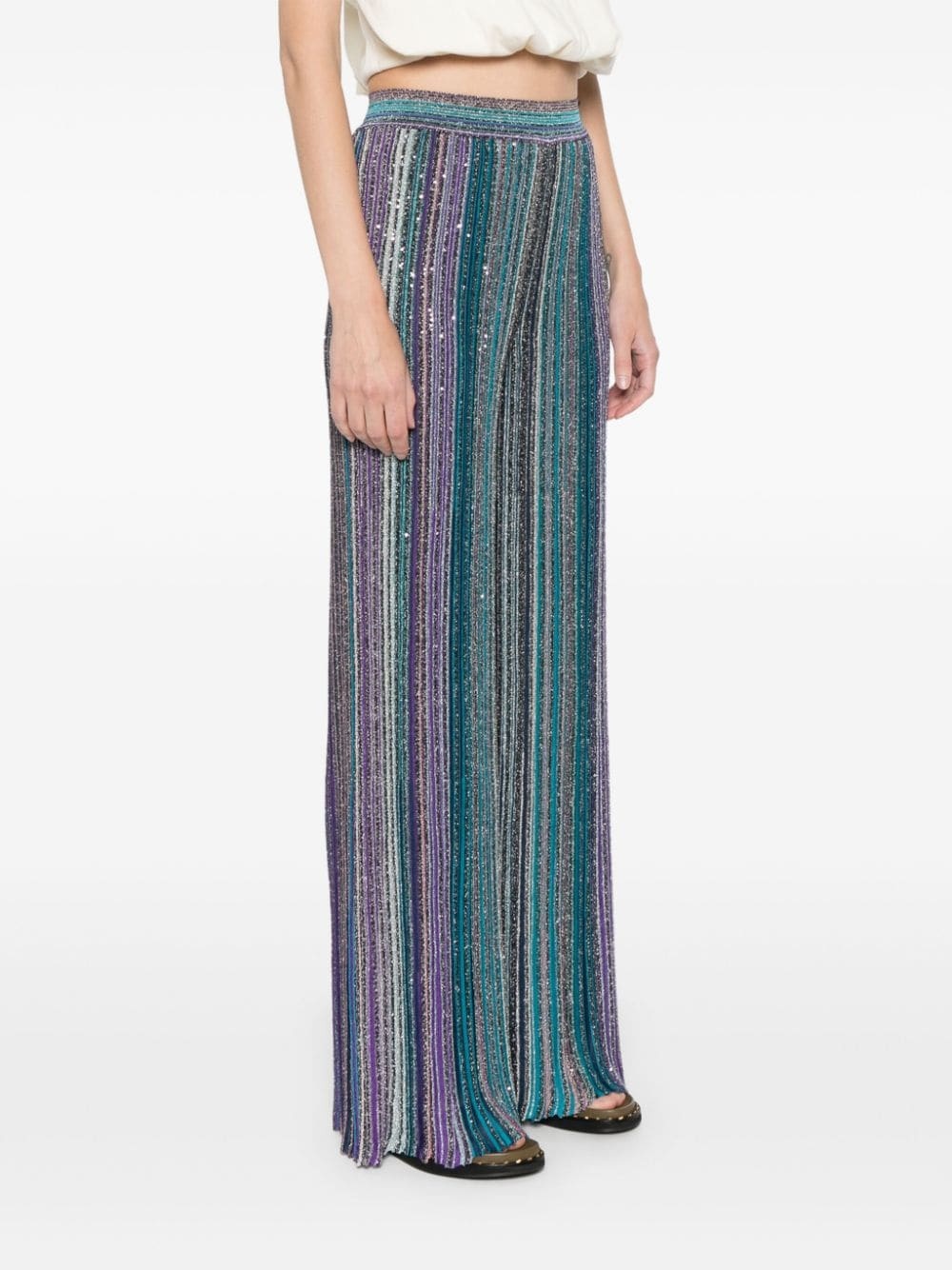 sequin-embellished ribbed palazzo pants - 2