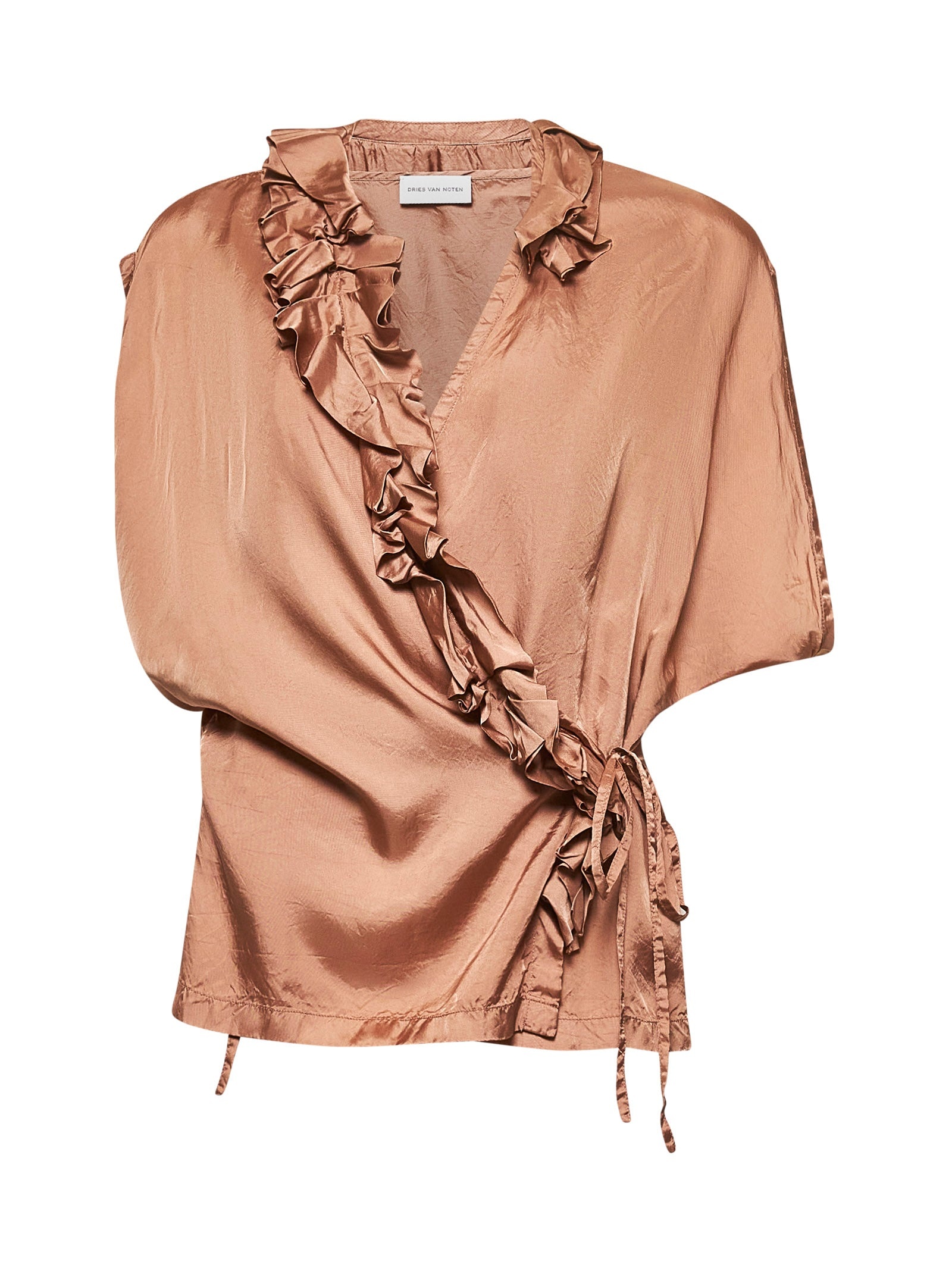 Brown viscose ruffled blouse - 1