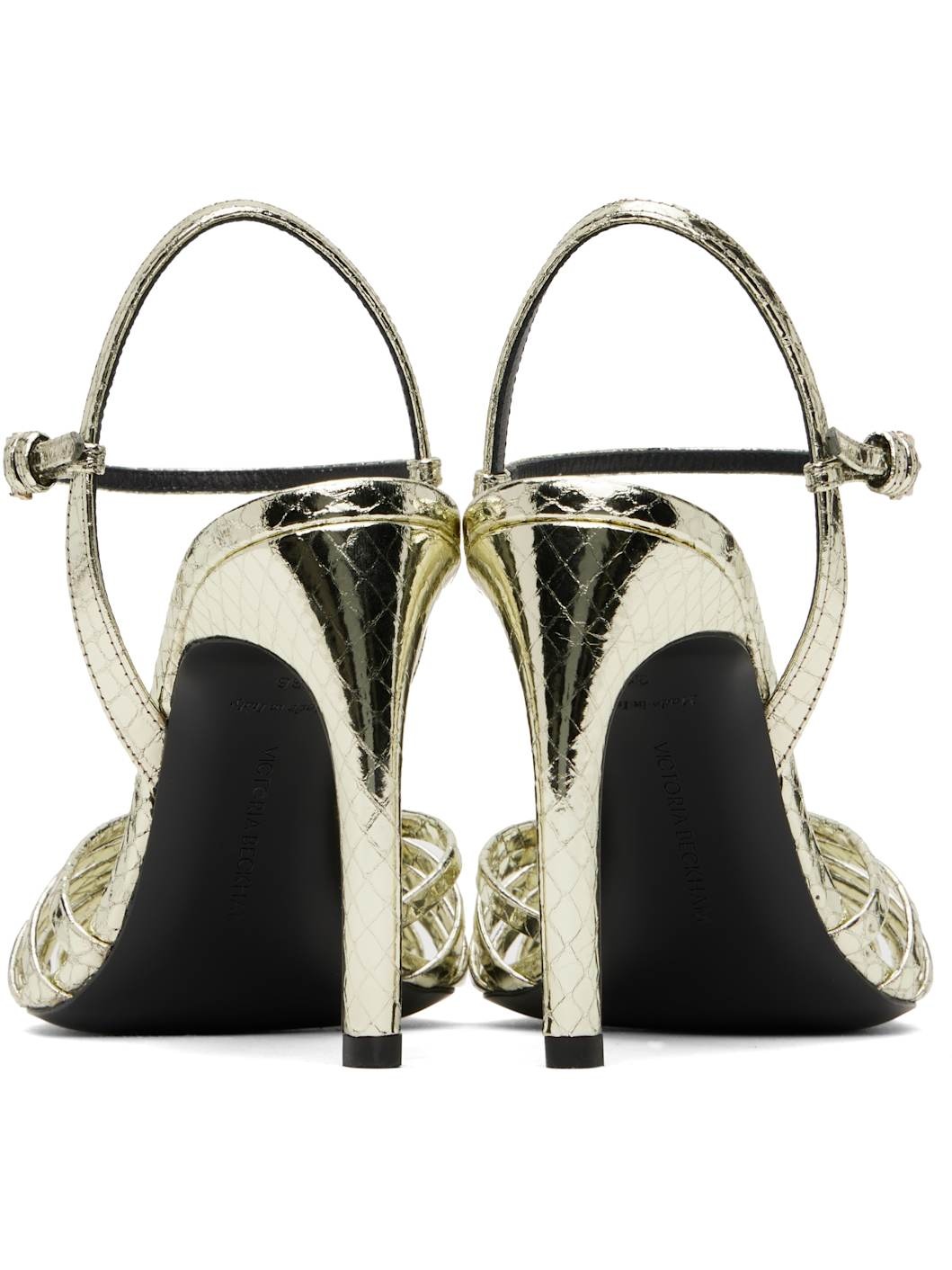 Gold Open Toe Cage Heeled Sandals - 2