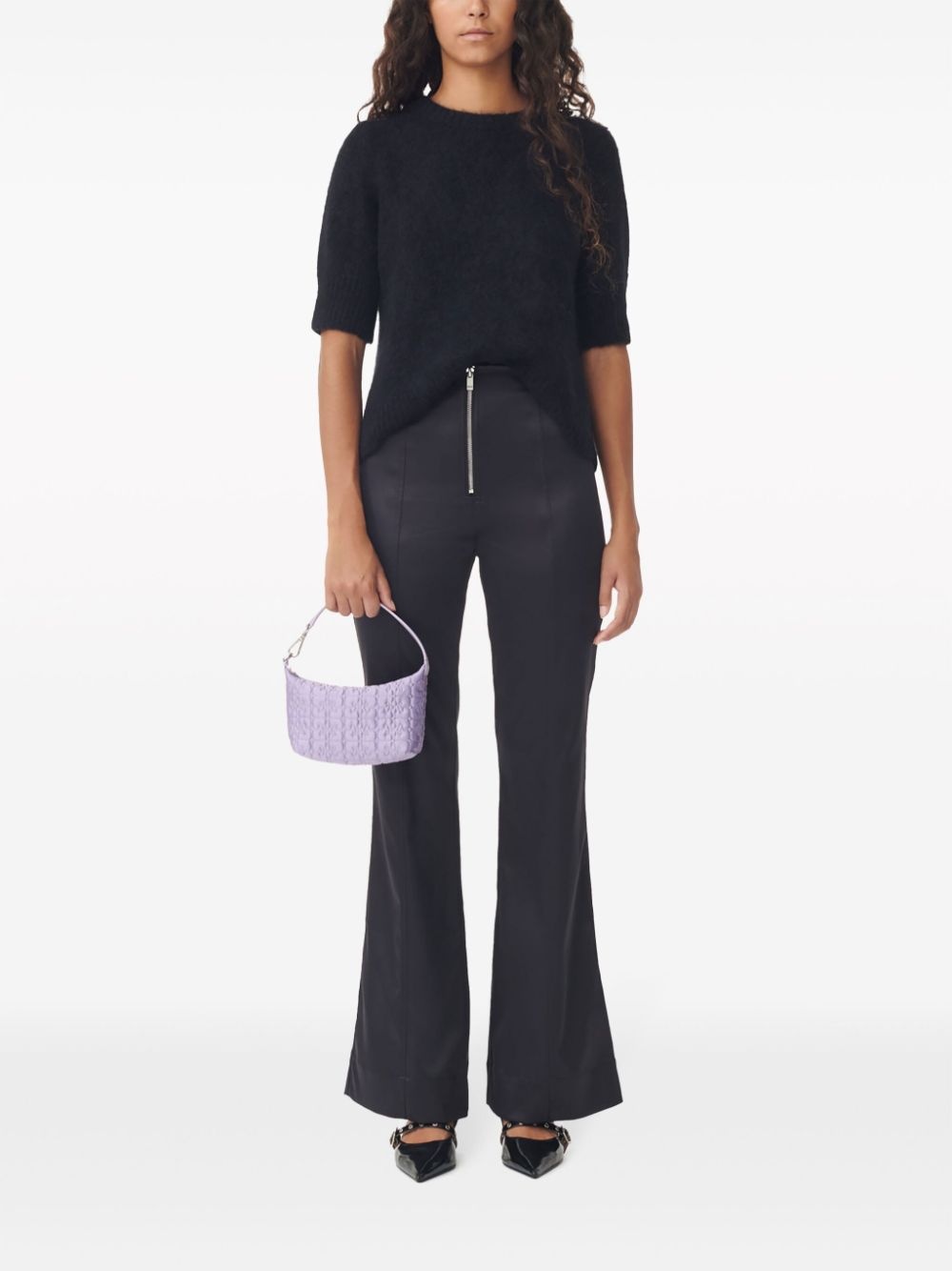 satin-finish flared trousers - 2