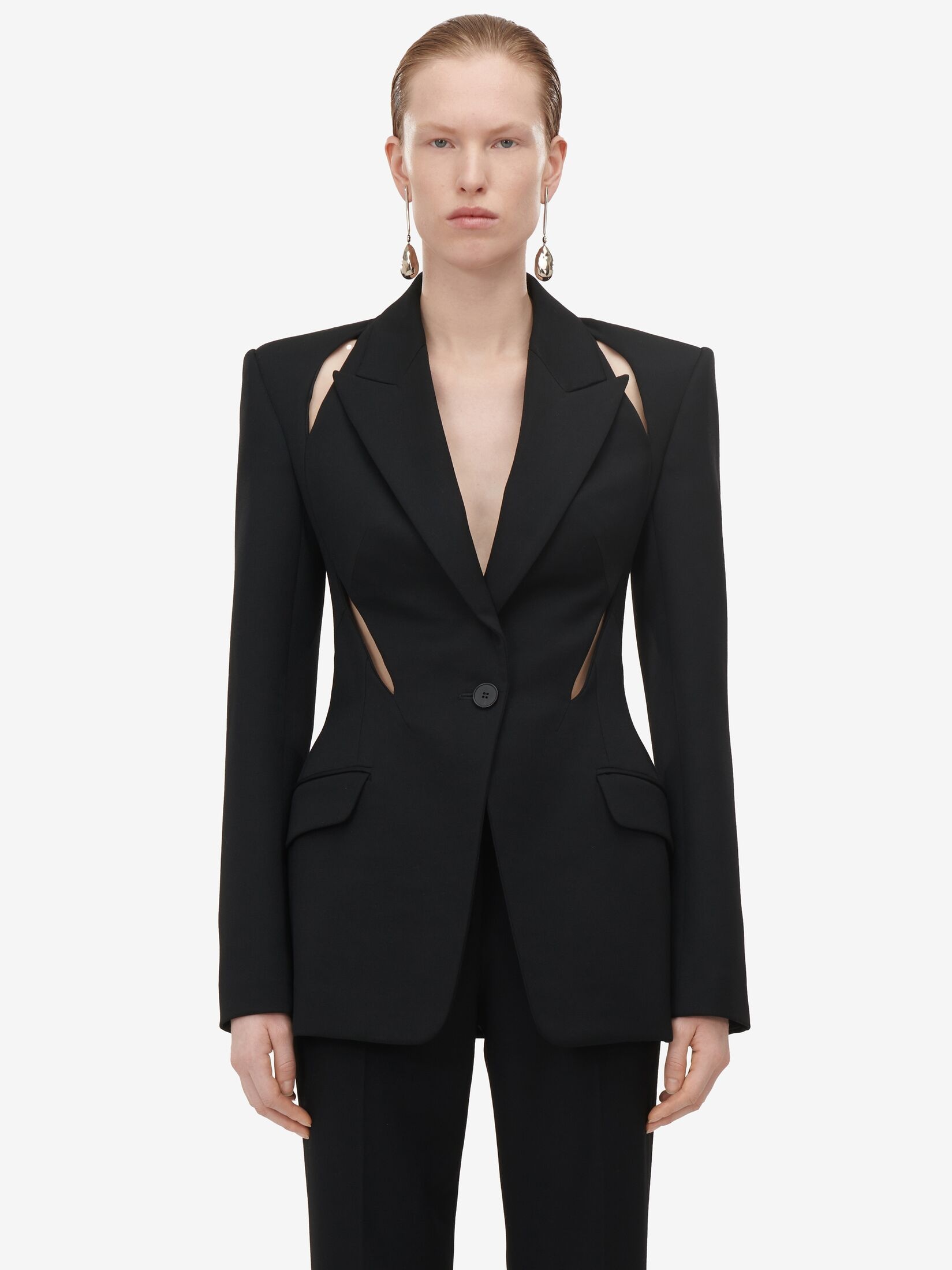 Women's Slashed Single-breasted Jacket in Black - 5