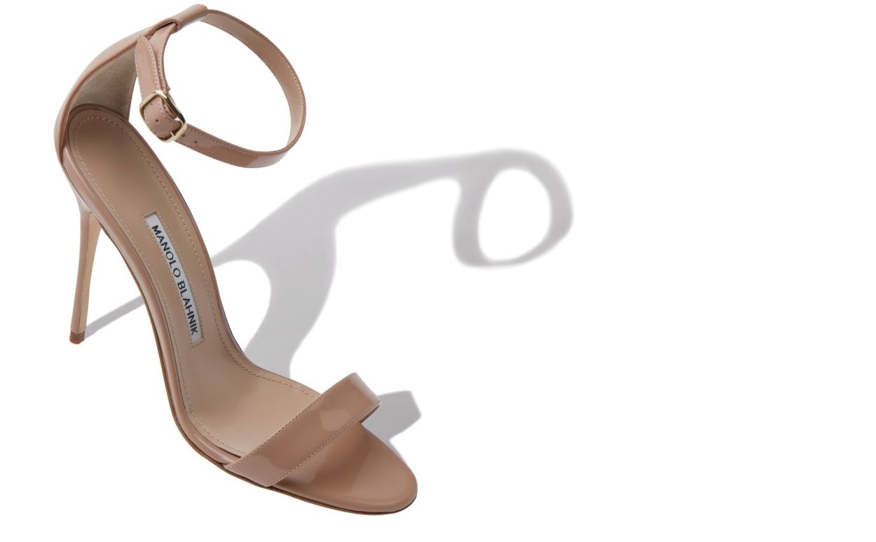 Beige Patent Leather Ankle Strap Sandals - 2