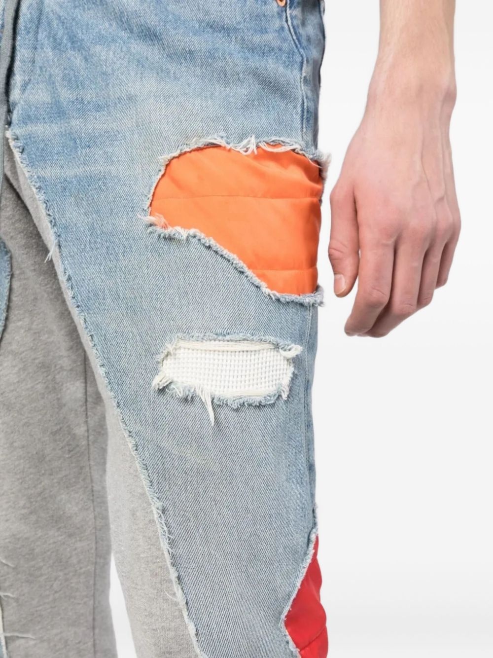 patchwork distressed-denim track pants - 5