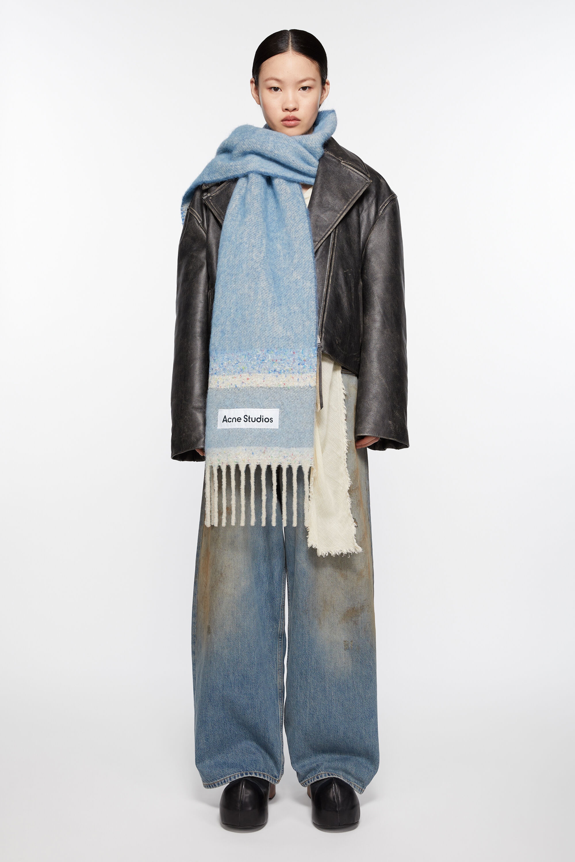 Fringed scarf logo - Denim blue - 2