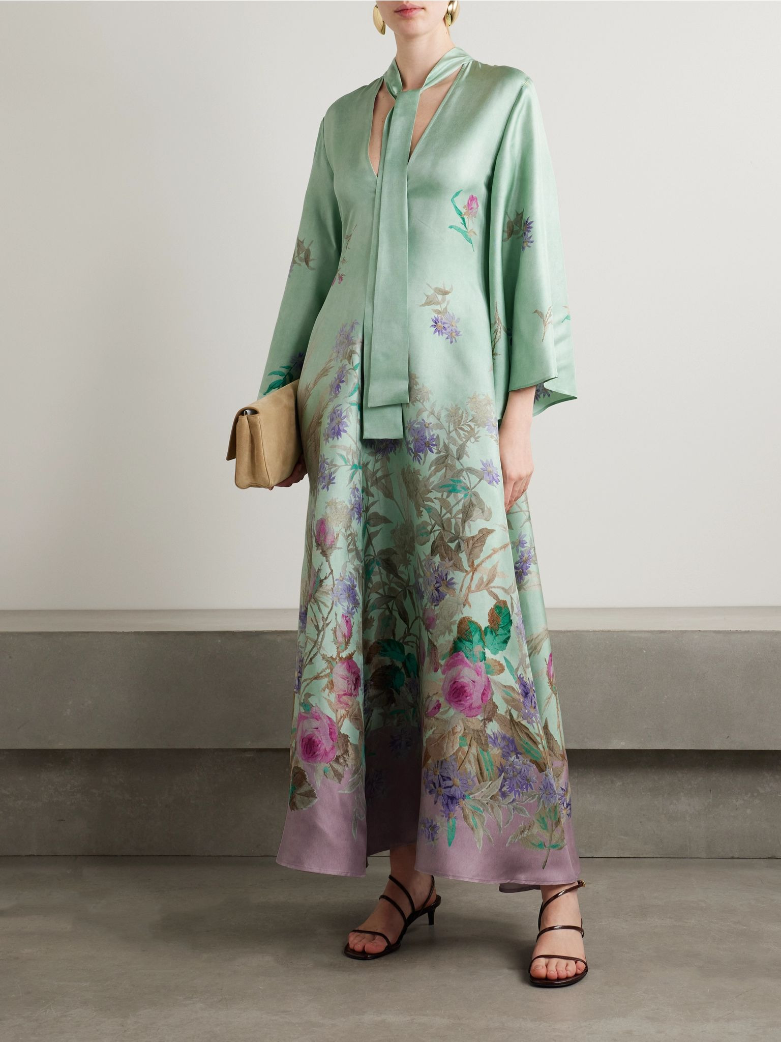 Magnifico floral-print silk-twill maxi dress Green - 5