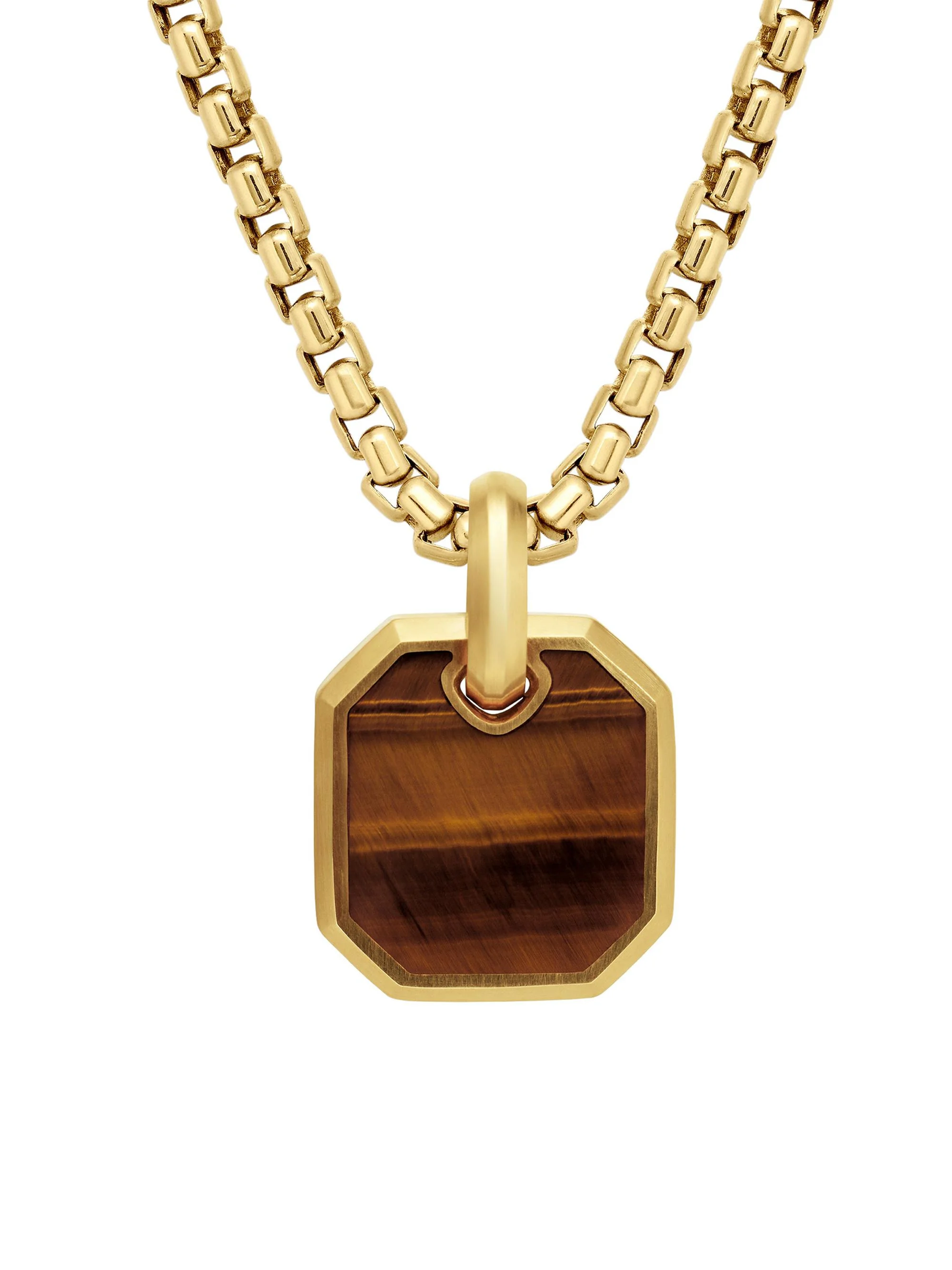 Men's Octagonal Amulet in 18K Yellow Gold - Tigers Eye - 1